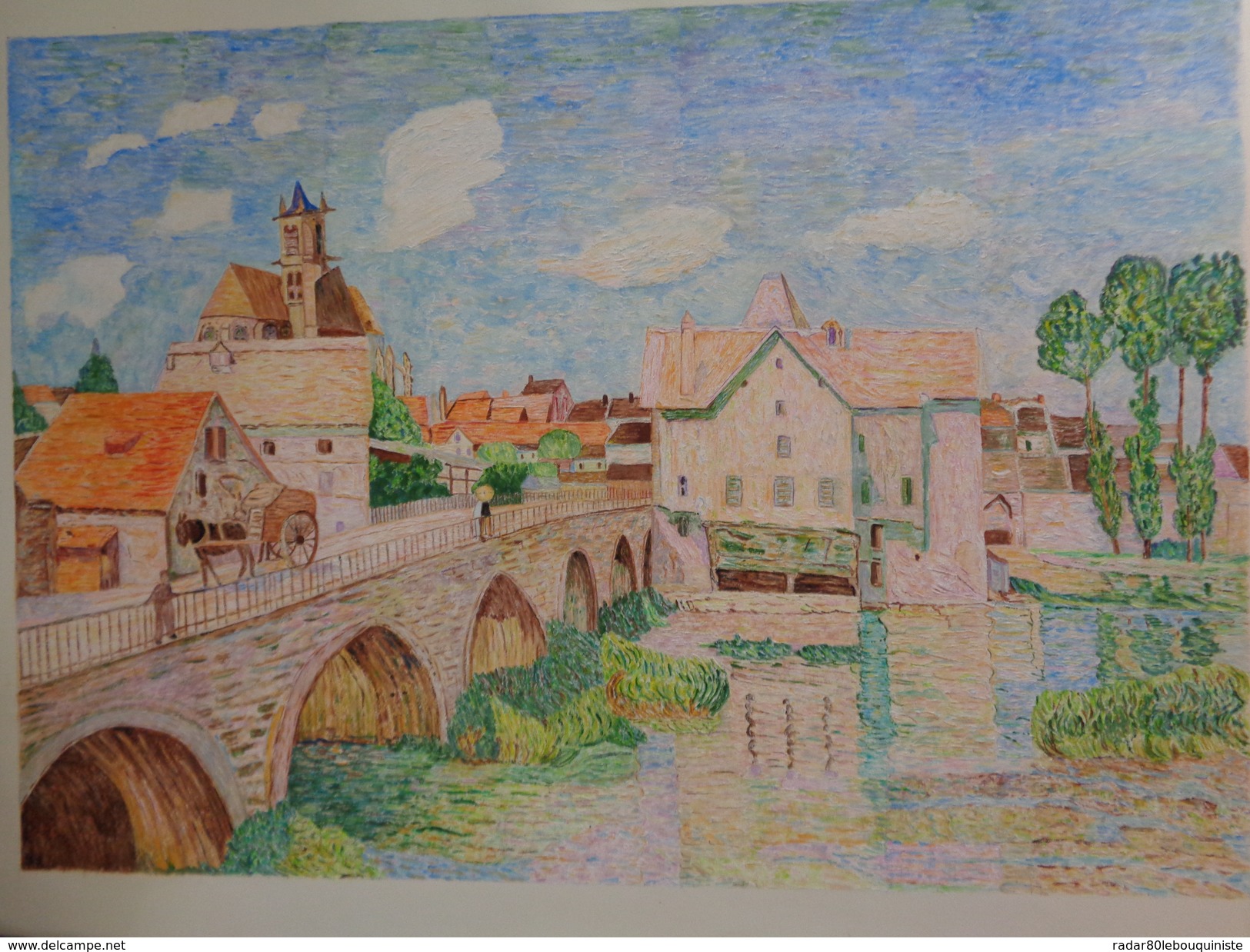 Le Pont De Moret.D'après Alfred Sisley.la Feuille:600 X 450 Mm.Acrylique Sur Papier Par Debeaupuis.1979 - Acrylic Resins