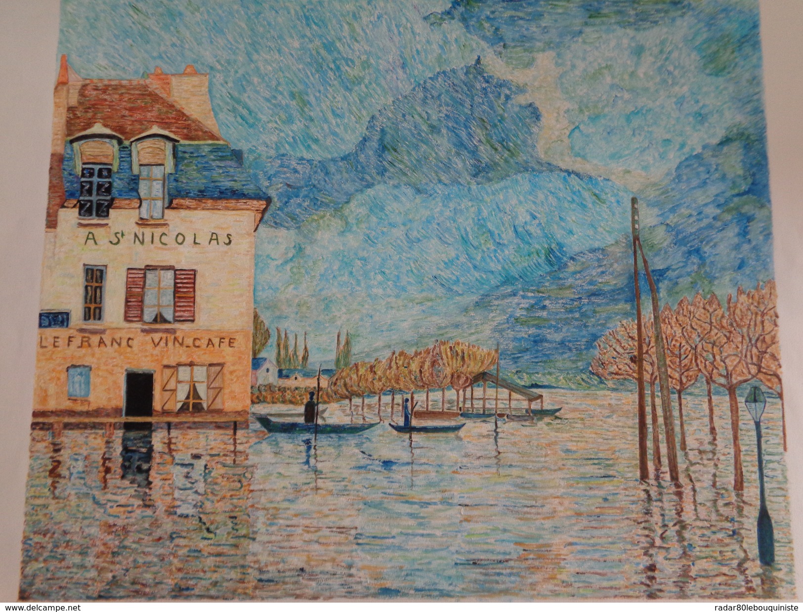 L'inondation.D'après Alfred Sisley.la Feuille:540 X 460 Mm.Acrylique Sur Papier Par Debeaupuis.1976 - Acryl