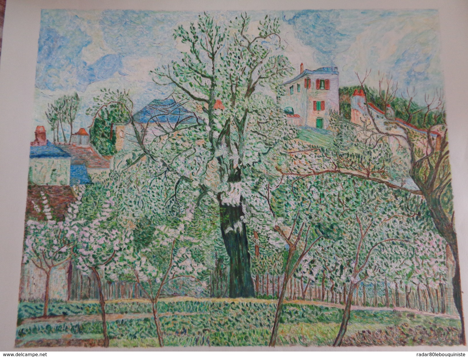 Potager Et Arbres En Fleurs.D'après Camille Pissaro.la Feuille:540 X 470 Mm.Acrylique Sur Papier Par Debeaupuis.1975 - Acrylic Resins