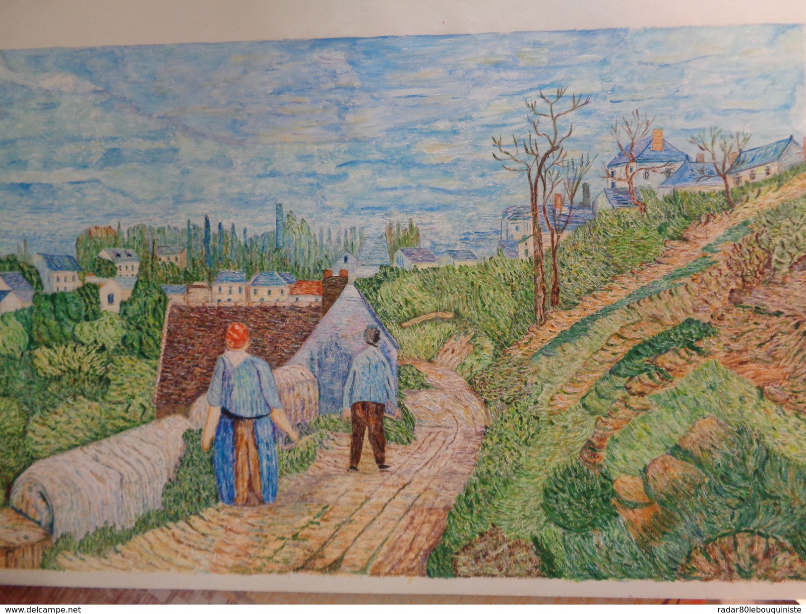 Chemin Sur Une Colline Près De Pontoise.D'après Camille Pissaro.feuille:650 X 430 Mm.Acrylique Sur Papier Par Debeaupuis - Acrilici