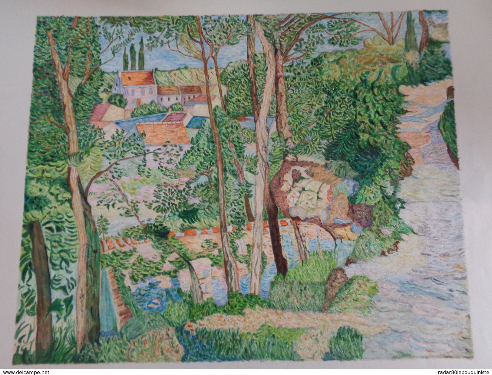 Chemin Montant à L'Hermitage.D'après Camille Pissaro.la Feuille:560 X 458 Mm.Acrylique Sur Papier Par Debeaupuis.1975 - Acryl