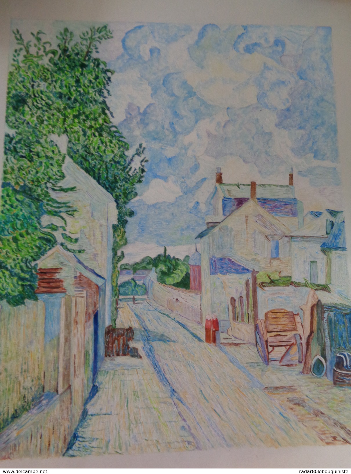 Rue De L'Hermitage,Pontoise.D'après Camille Pissaro.la Feuille:580 X 478 Mm.Acrylique Sur Papier Par Debeaupuis.1977 - Acrilicos