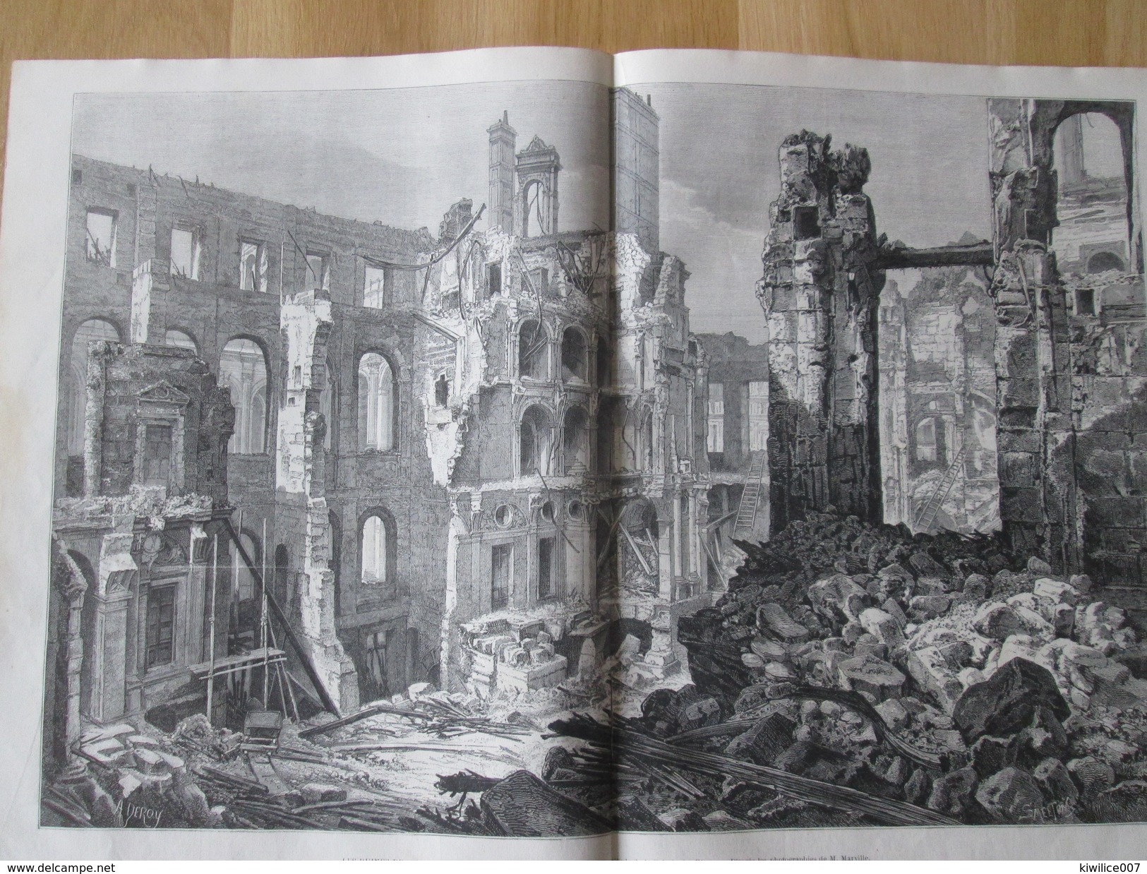 Gravure 1871 Les Ruines De L Hotel De Ville  PARIS Mairie Salle De Bal  Palier - Non Classés