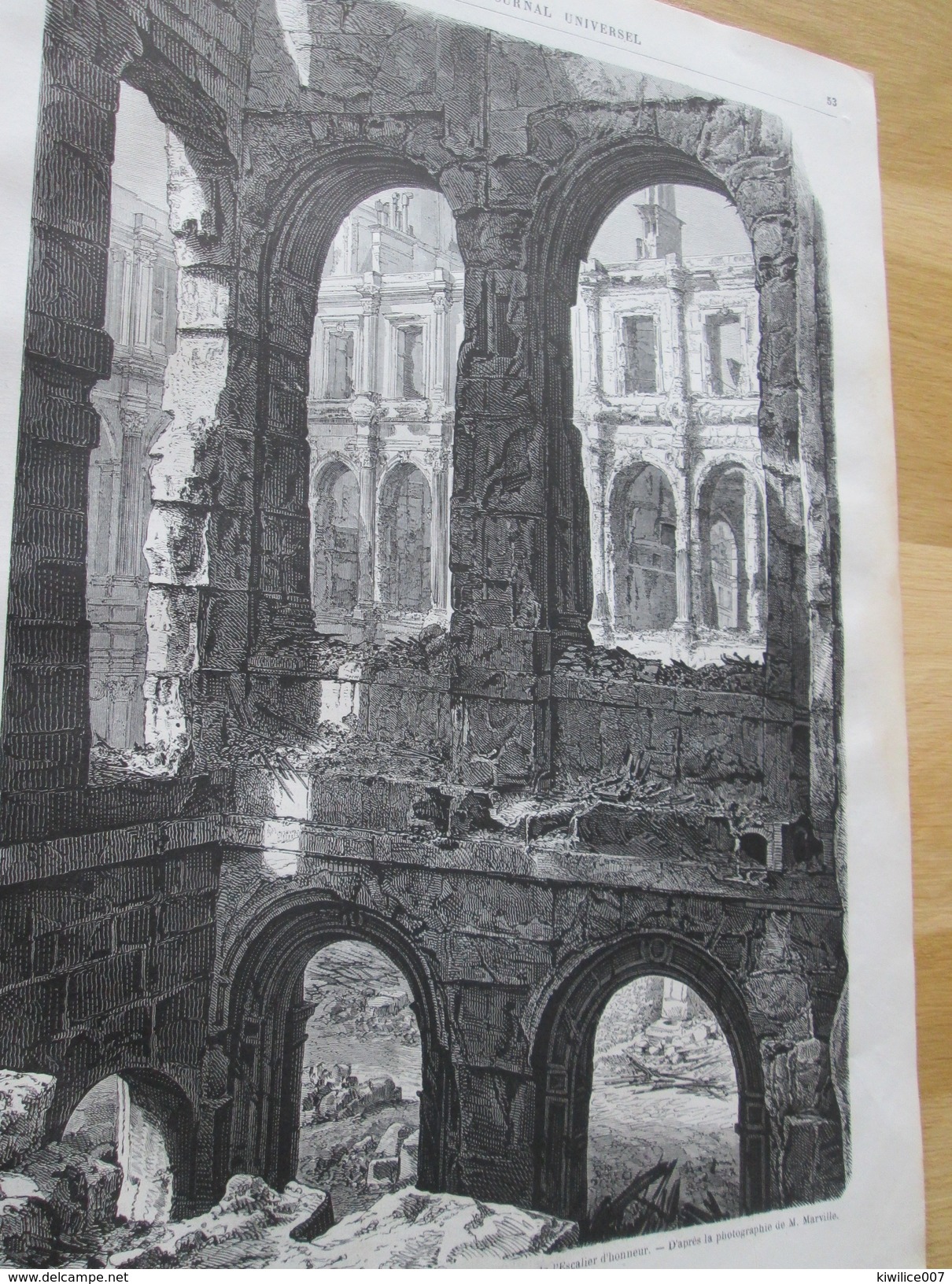 Gravure 1871 Les Ruines De L Hotel De Ville  PARIS Mairie Salle De Bal  Palier - Sin Clasificación