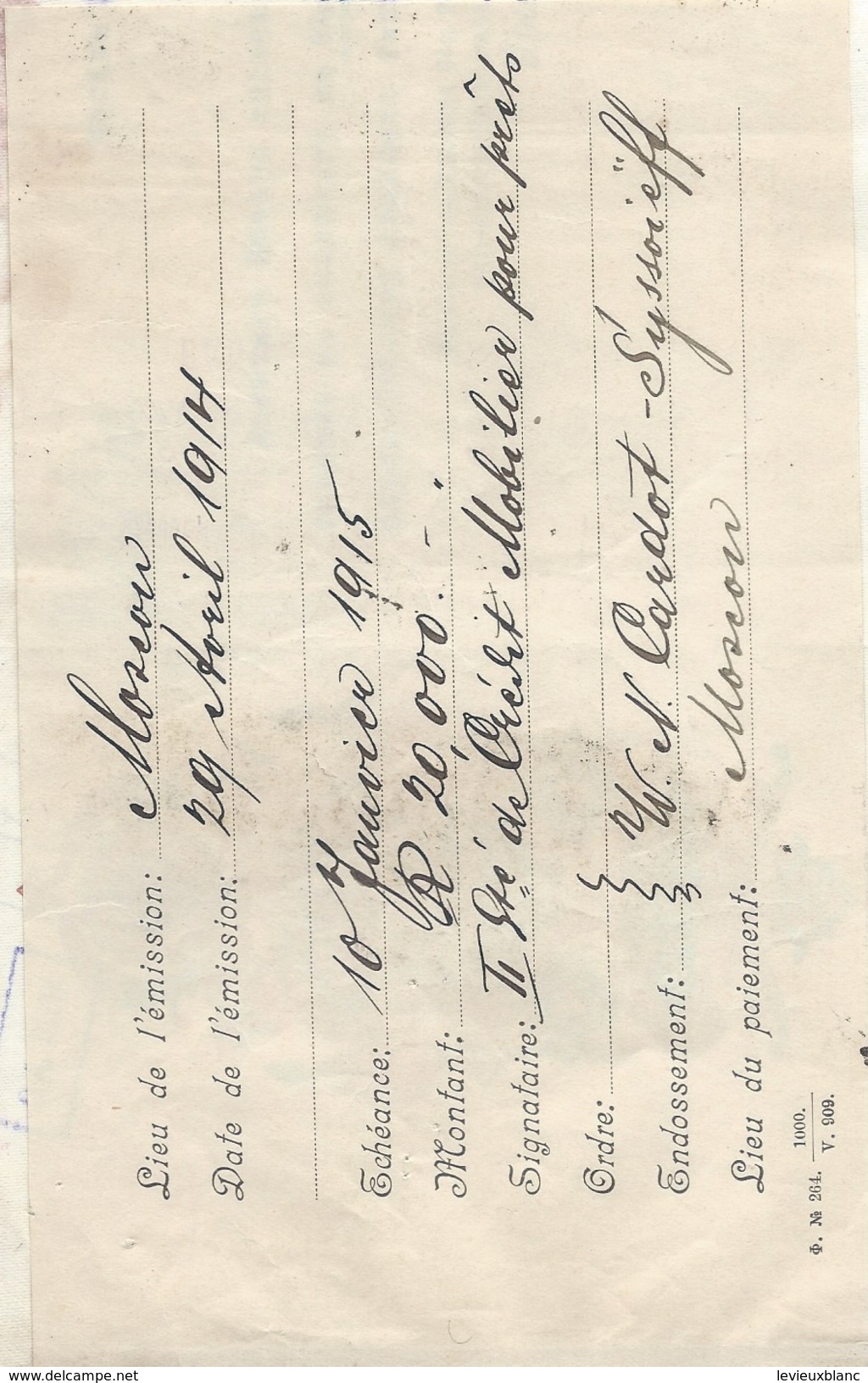 RUSSIE/Banque/Billet à Ordre/Moscou/20 000 Roubles/Crédi IndPrêts/Cardot Syssoiëff/ 1914       BA52 - Other & Unclassified