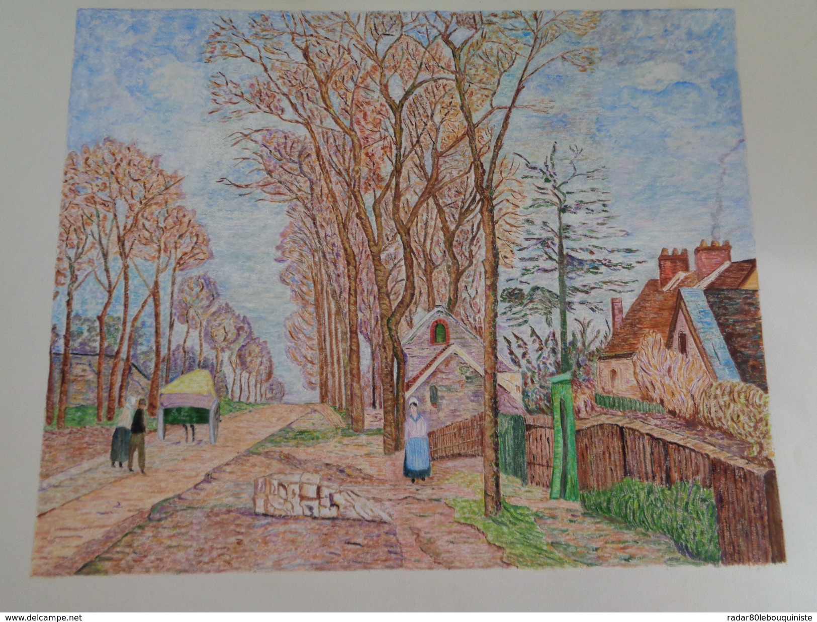 La Route De Saint Germain à Louveciennes.D'après C.Pissaro.feuille:580 X 468 Mm.Acrylique Sur Papier Par Debeaupuis - Acryliques