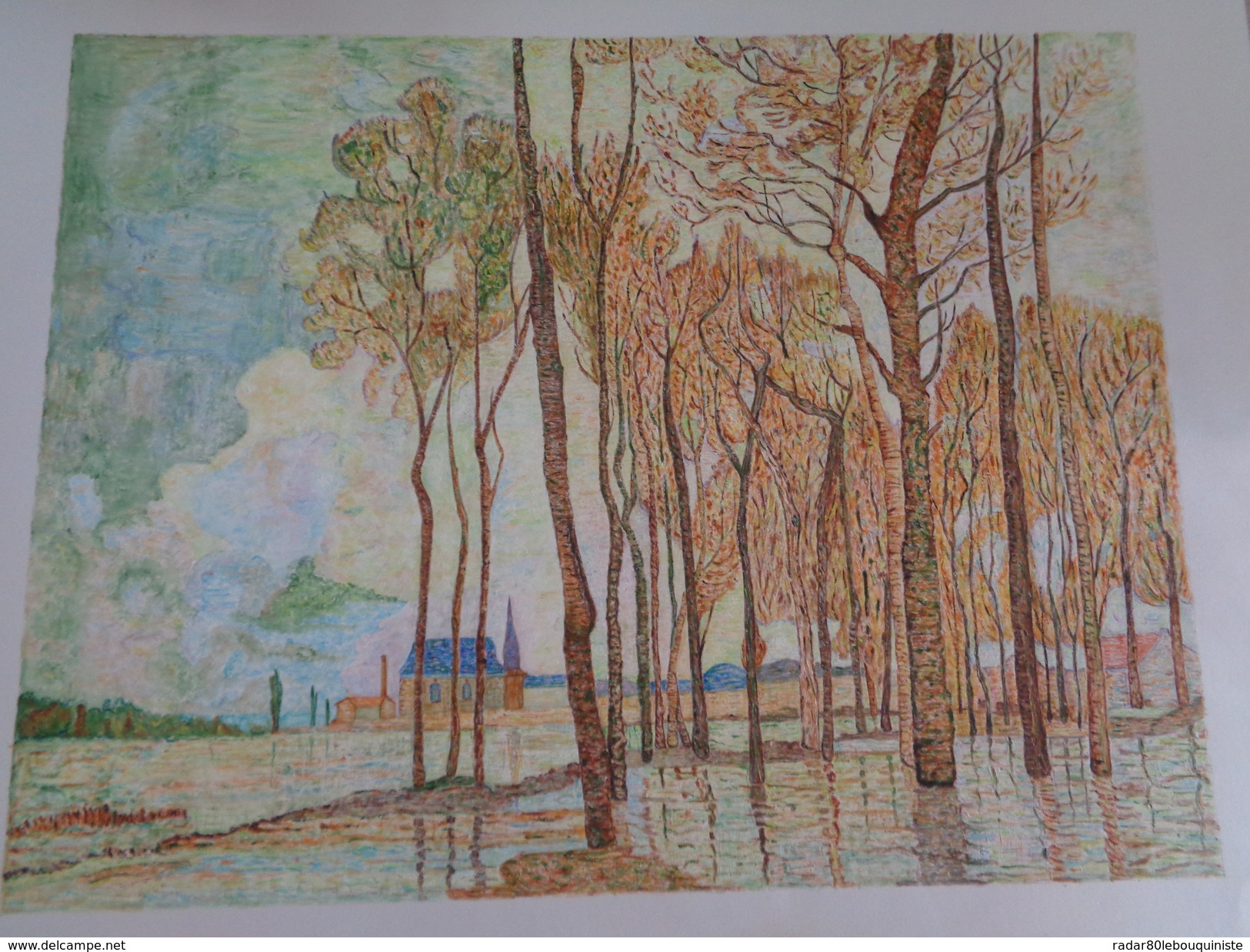 L'inondation à Argenteuil.D'après Claude Monet.feuille:570 X 434 Mm.Acrylique Sur Papier Par Debeaupuis.1975 - Acryl