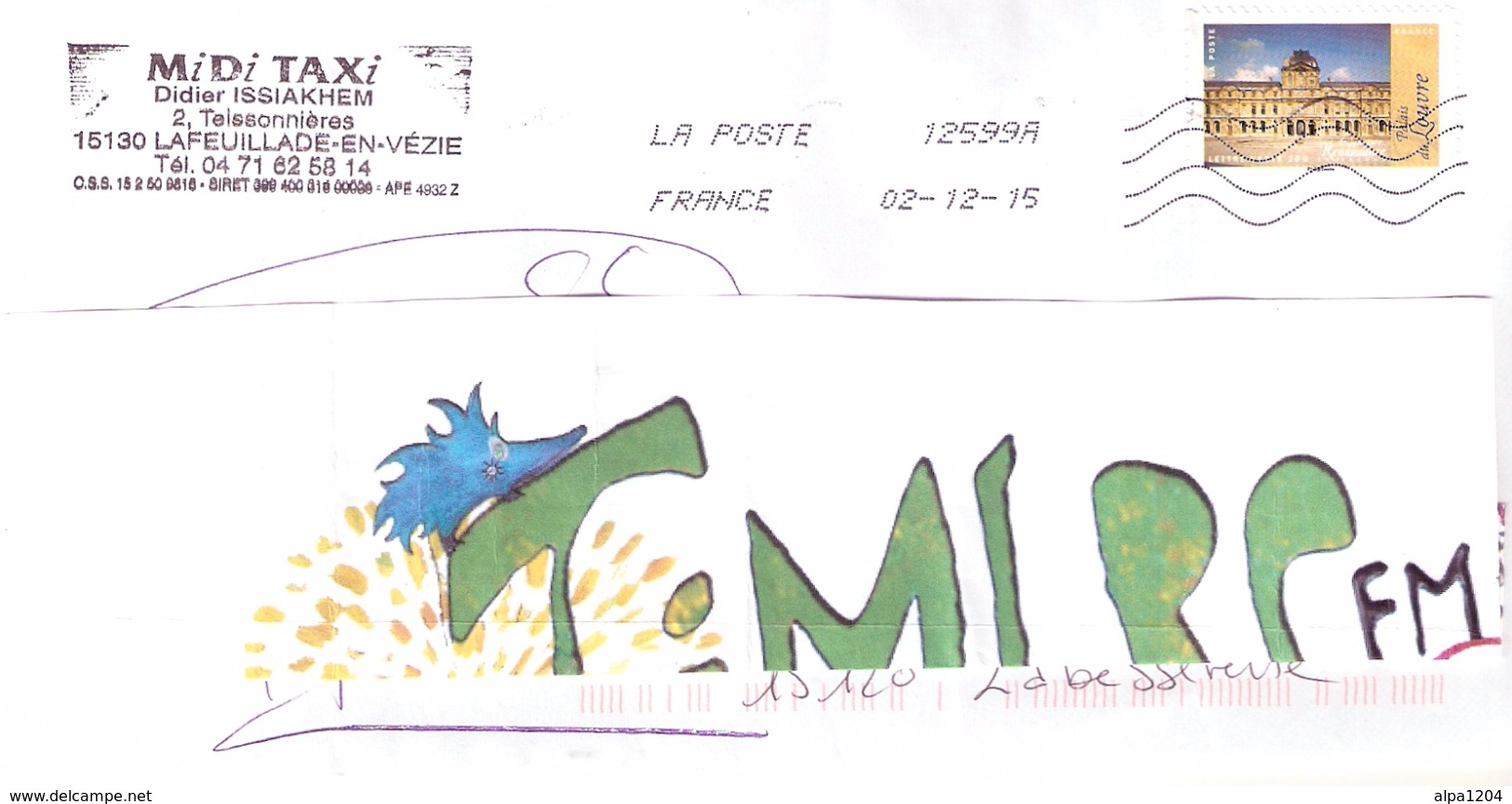 ENVELOPPE  AVEC   TIMBRE LETTRE VERTE "LE PALAIS DU LOUVRE"  ANNEE 2015 OBLITERE - Covers & Documents