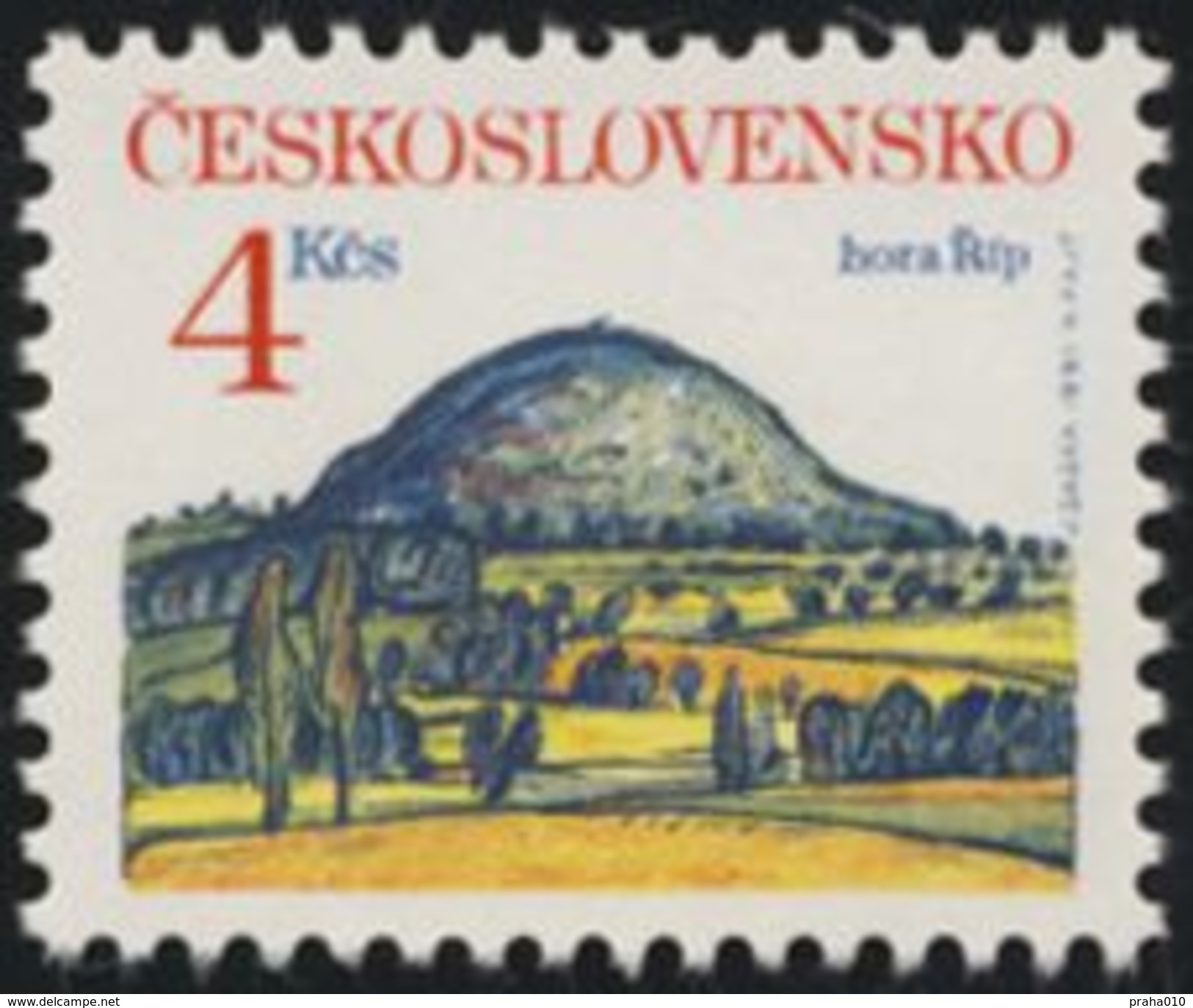 Czechoslovakia / Stamps (1991) 2984: Rip Mountain (Late Oligocene Volcano); Painter: Josef Saska - Volcanos