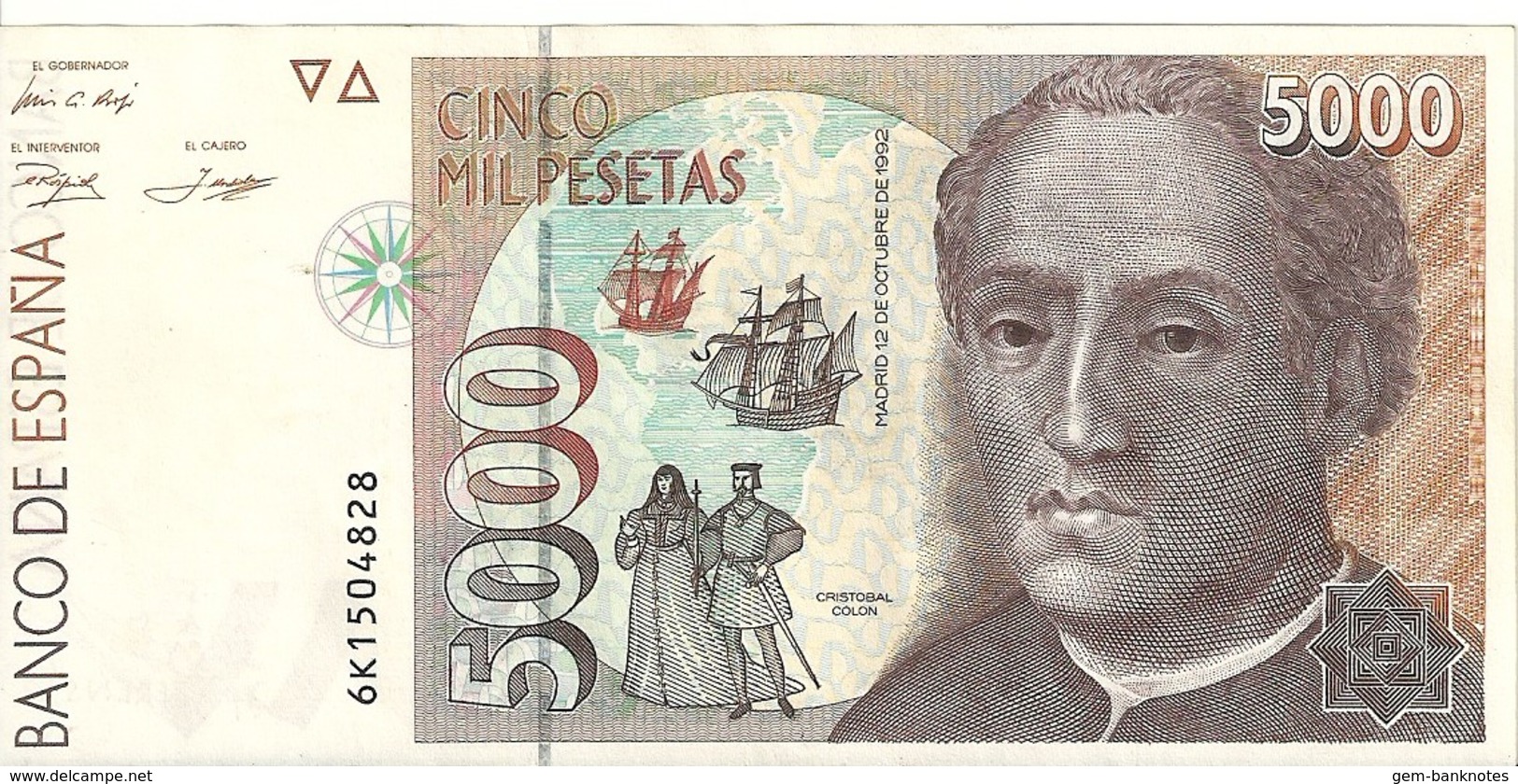 Spain 5000 Pesetas 1992 Serie 6K Circulado - [ 4] 1975-… : Juan Carlos I