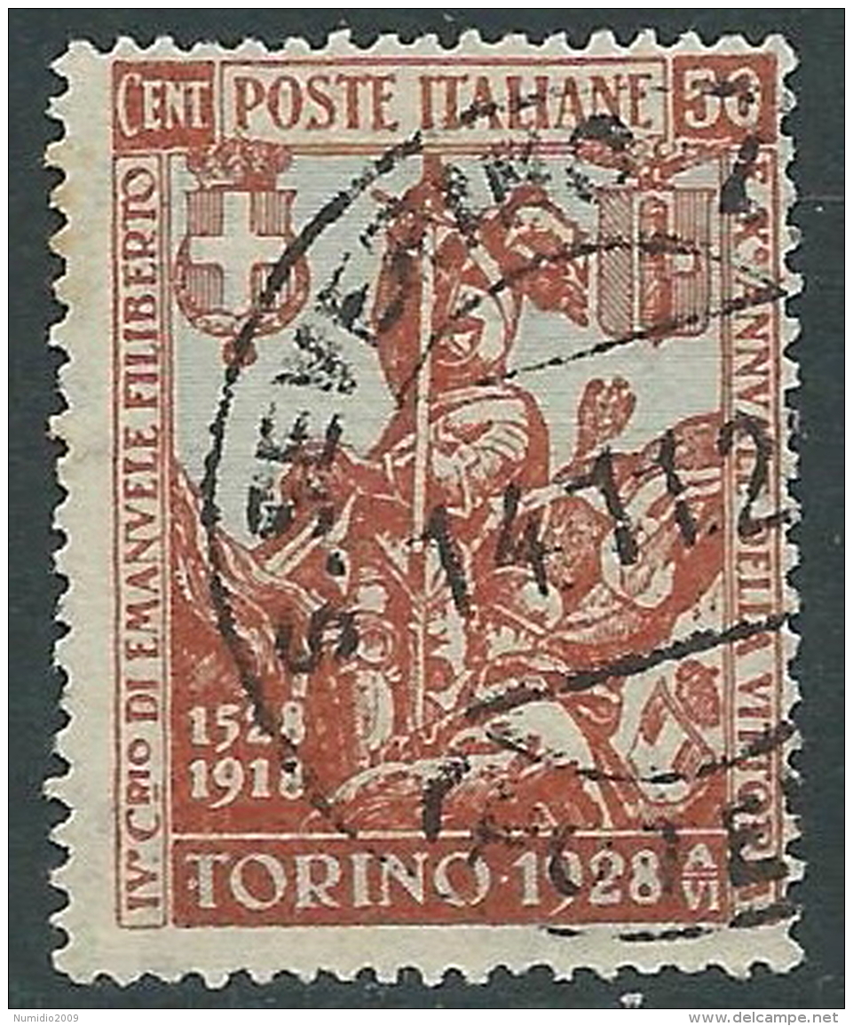 1928 REGNO USATO FILIBERTO VITTORIA 50 CENT - S233-5 - Oblitérés