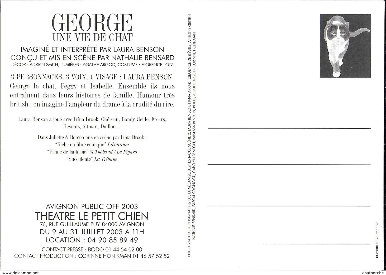 FESTIVAL AVIGNON 2003 GEORGE DE LAURA BENSON CHAT NOIR ET BLANC SUPERBE  EDIT. CART'COM - Theater