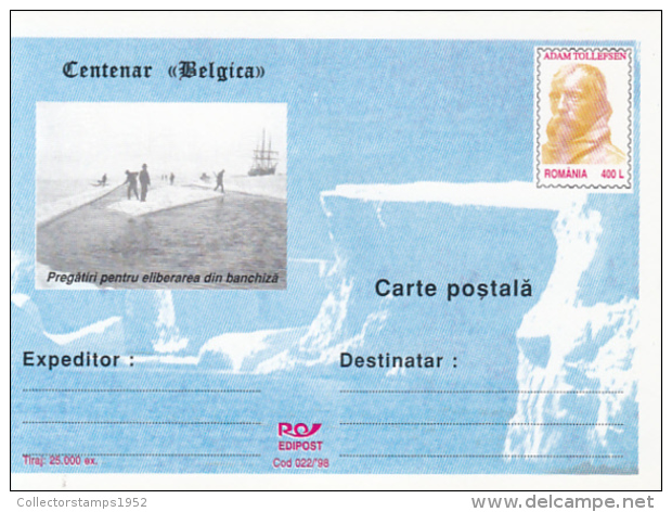 55729- BELGICA ANTARCTIC EXPEDITION, SHIP, A. TOLLEFSEN, POSTCARD STATIONERY, 1998, ROMANIA - Antarctische Expedities