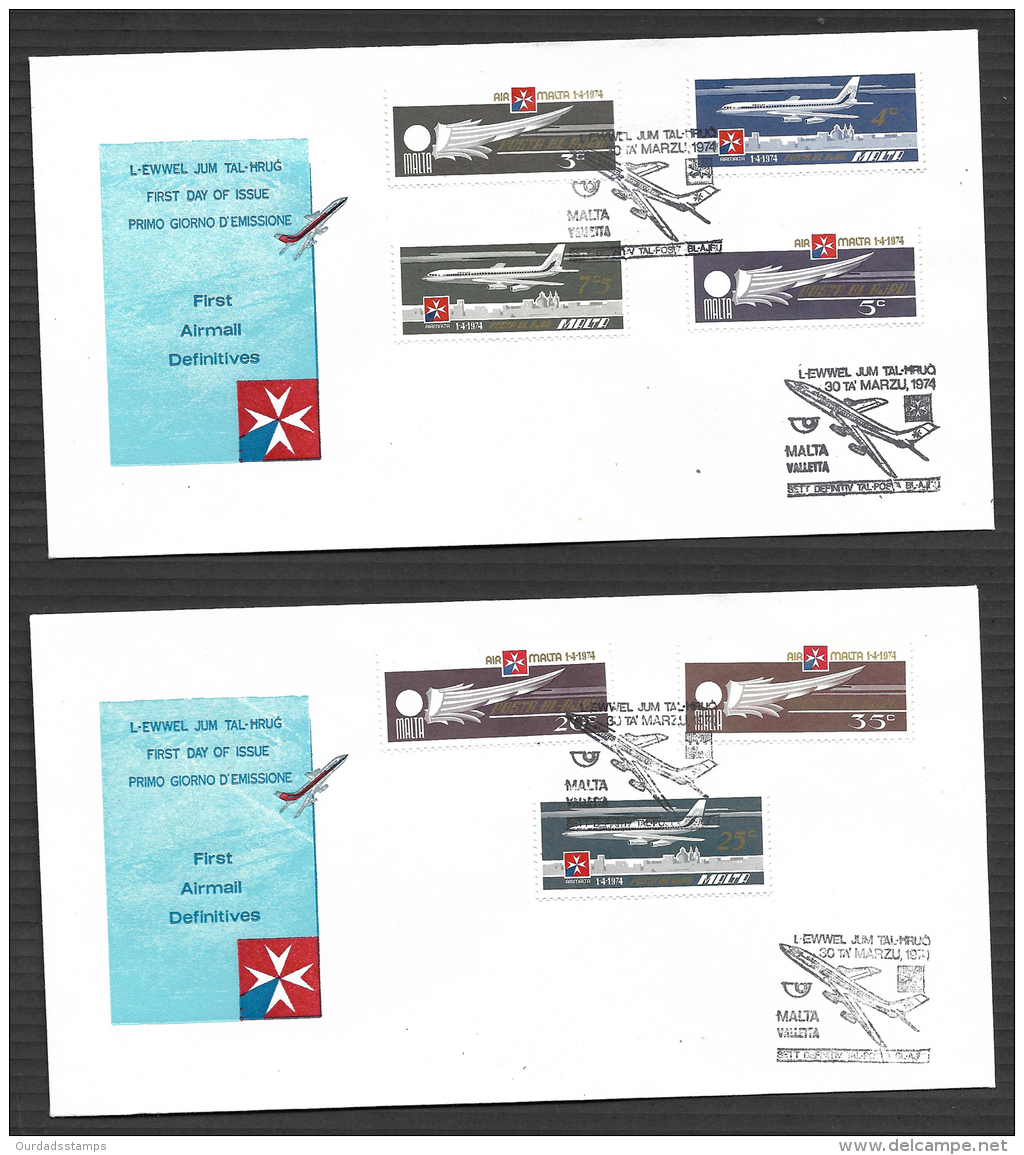 Malta 1974 Airmail Definitive Set Of Two Official FDC's - Malta