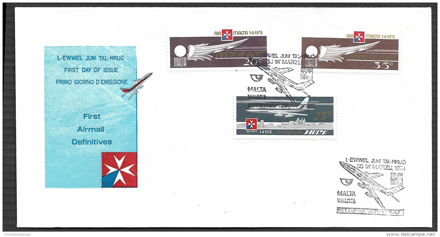 Malta 1974 Airmail Definitive Set Of Two Official FDC's - Malta