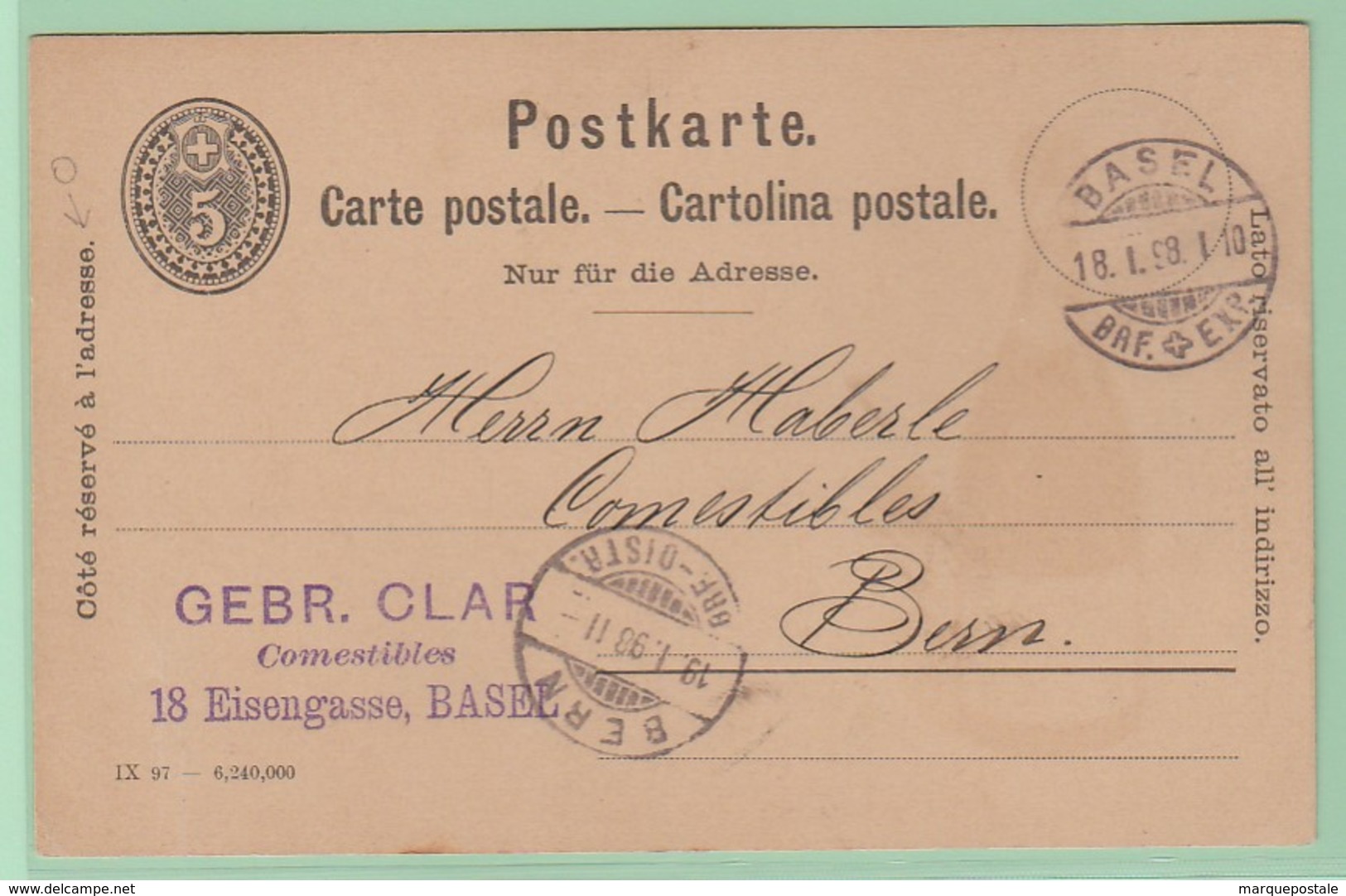 S17 Entier Postal Repiqué/Zudruck CP  + Champagne Strub   Blankenhorn Bâle Et St-Louis Basel 18.1.98 - Interi Postali