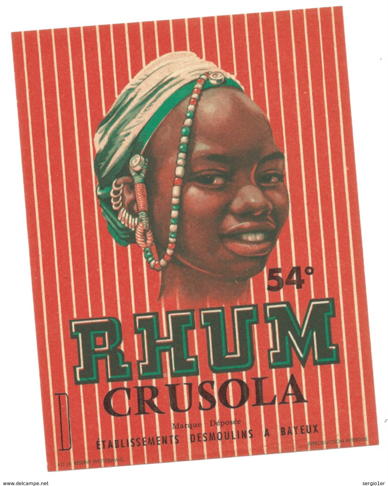 Ancienne étiquette  Rhum Crusola  Ets Desmoulin Bayeux "visage Femme" - Rhum