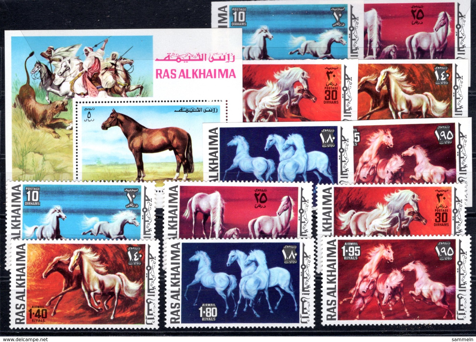 8755 Ras Al-Khaimah Horses PferdeMi 656-61 A+B Block 117 Mnh - Ras Al-Khaima