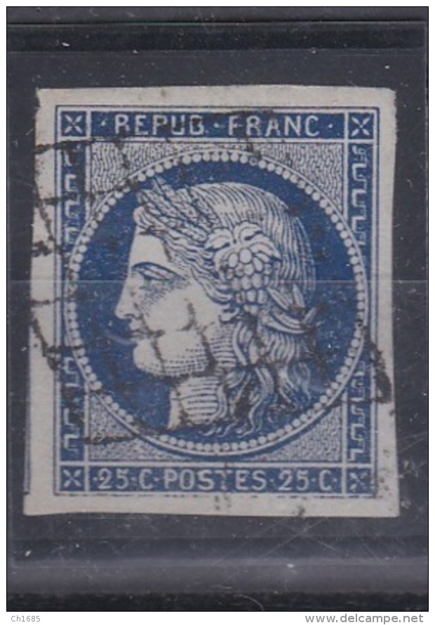 FRANCE :  Cérès 4a  25 C  Bleu Foncé Oblitération Grille TTB - 1849-1850 Ceres