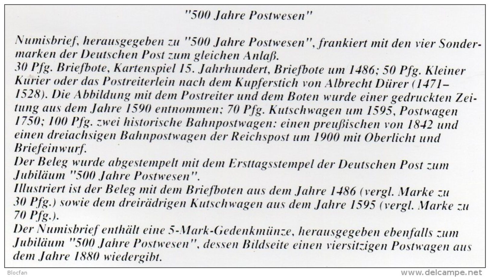 Numisbrief 11/90 Deutschland 1990 Numisletter 5DM+DDR 3354/7 SST 30&euro; Jubiläum 500 Jahre Post Dürer Cover Of Germany - 5 Marcos