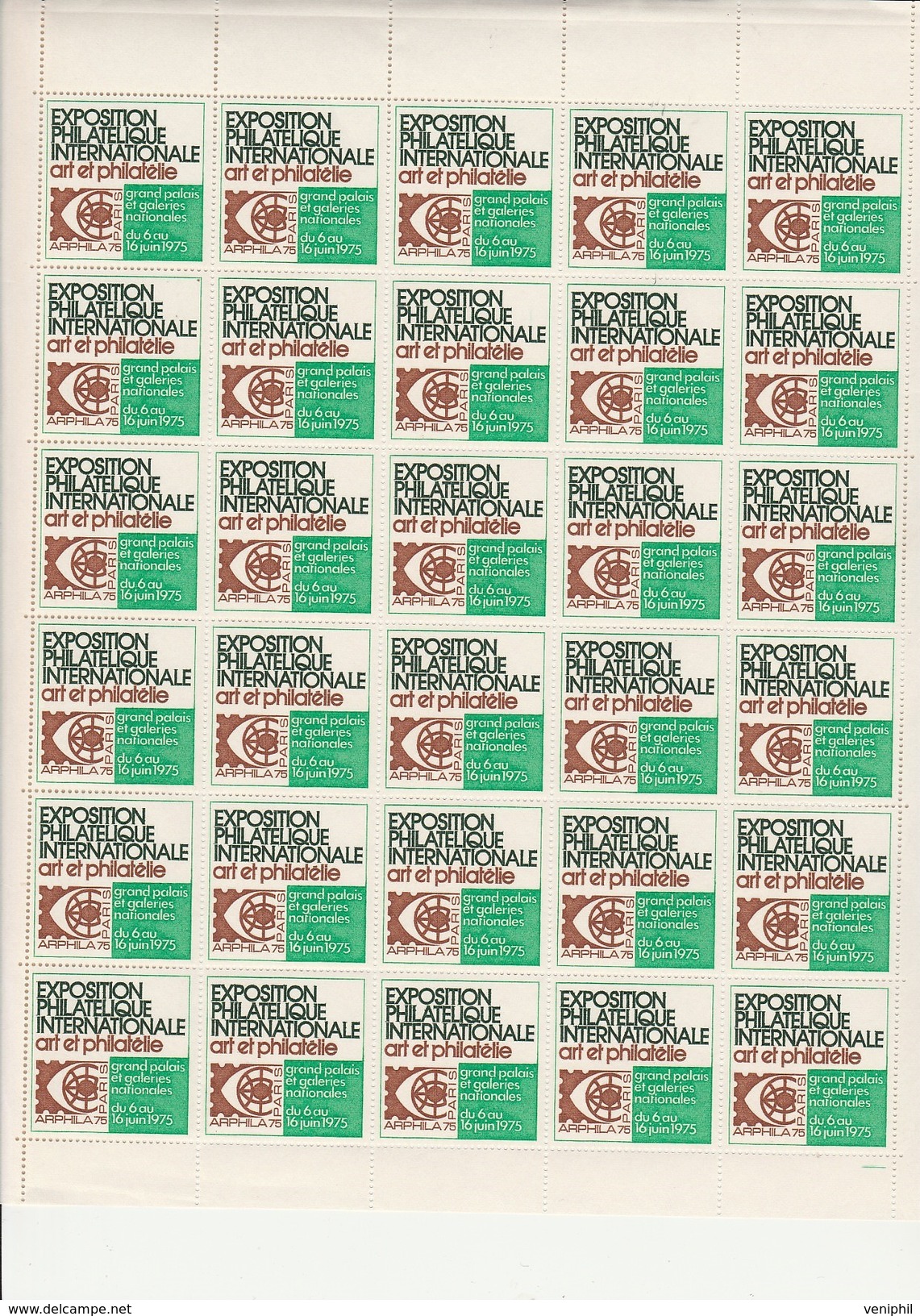 ARPHILA - 2 FEUILLES DE 30 VIGNETTES VERTE ET ORANGE -ANNEE 1975 - Philatelic Fairs