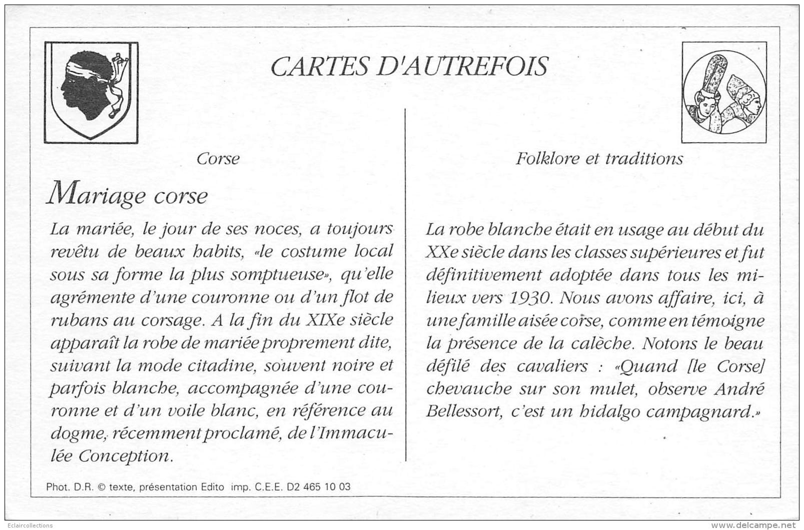 Corse      20      Divers  Type Corse. Mariés Dans Une Calèche   - Reproduction -   (voir Scan) - Autres & Non Classés