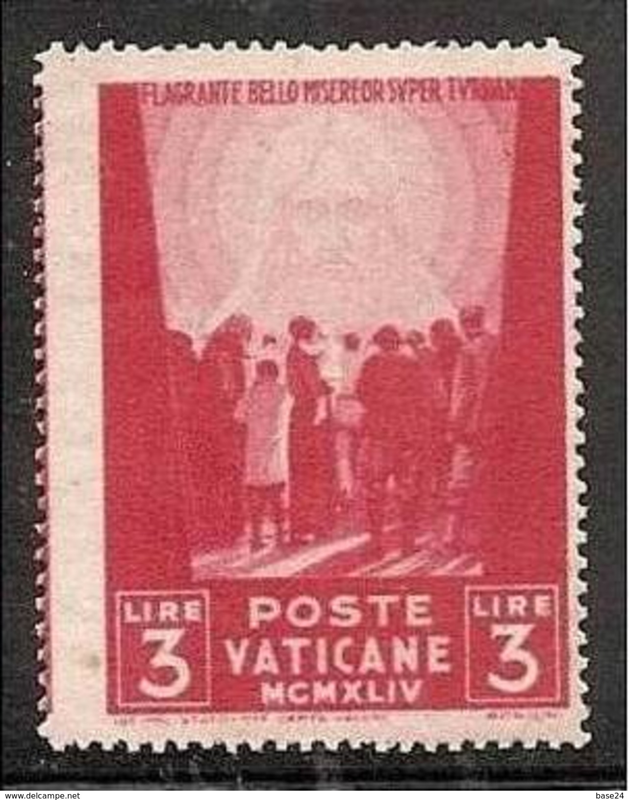 1945 Vatican Vatican PRIGIONIERI III  PRISONERS 3L Carminio MNH** Varietà "Più Largo Di 3mm" Firm.Biondi - Varietà E Curiosità