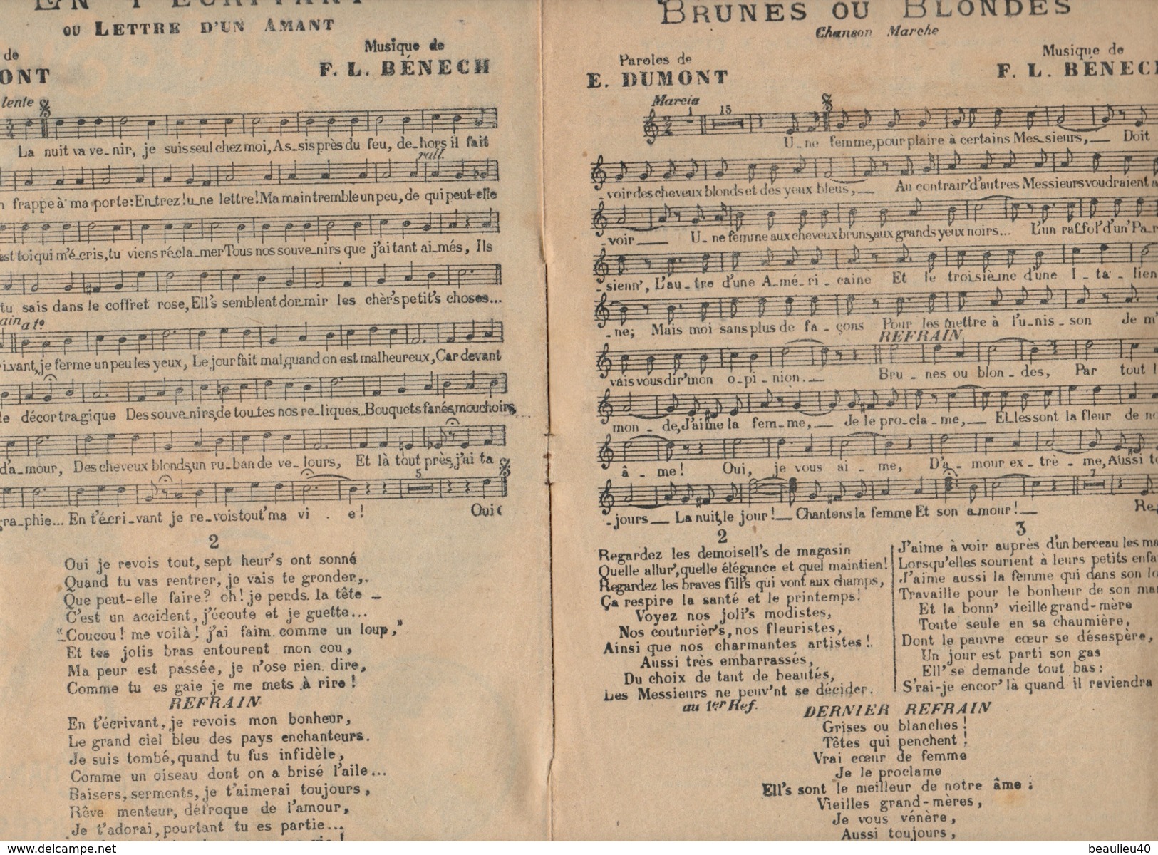 CHANSONS A SUCCÈS    EDITION DE PROPAGANDE COLLECTION F.L. BENECH   7 CHANSONS À SUCCÈS  PAROLES  MUSIQUE E.DUMONT/BENEC - Partitions Musicales Anciennes