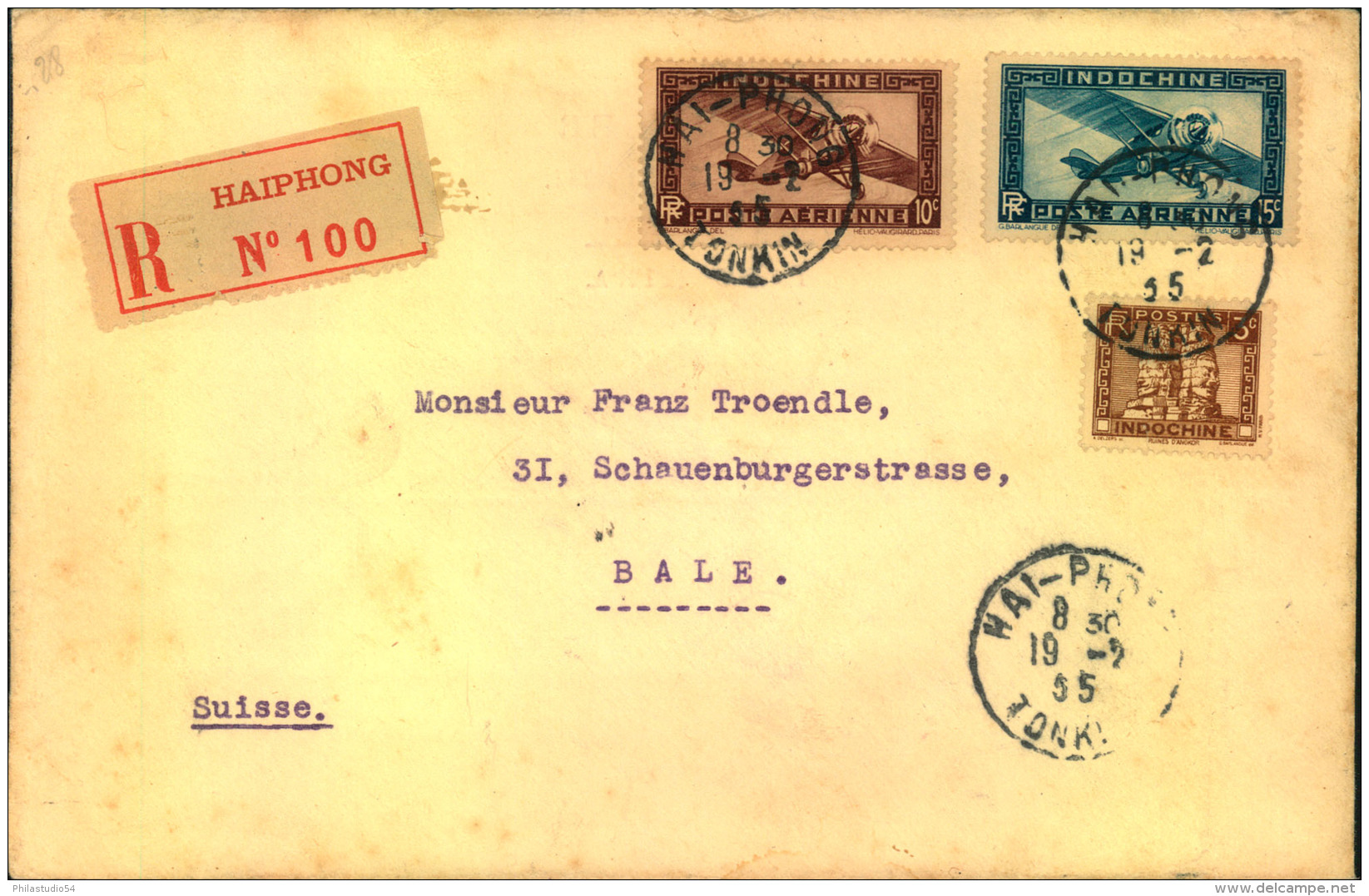 1935, Registered Airmail From HAIPHONG To Bale - Otros & Sin Clasificación