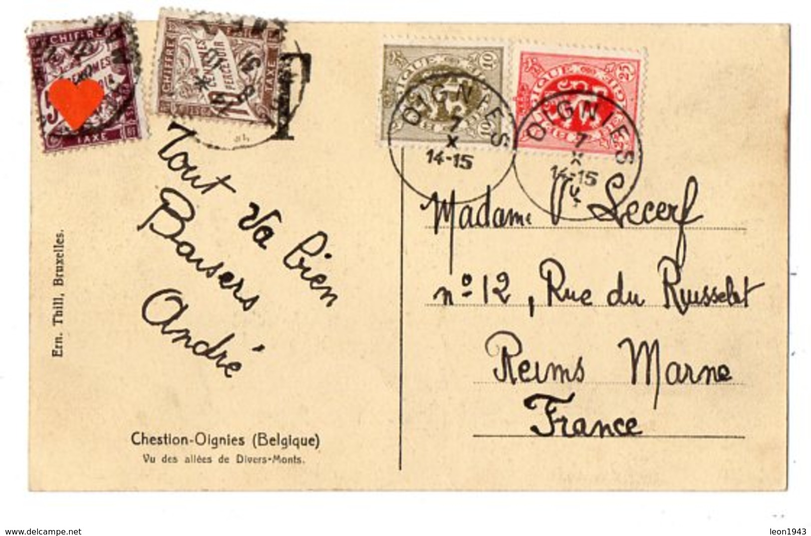 13770-LE-BELGIQUE-Chestion-Oignies-Vue Des Allées De Divers-Monts-------------timbres Taxe Français - Autres & Non Classés