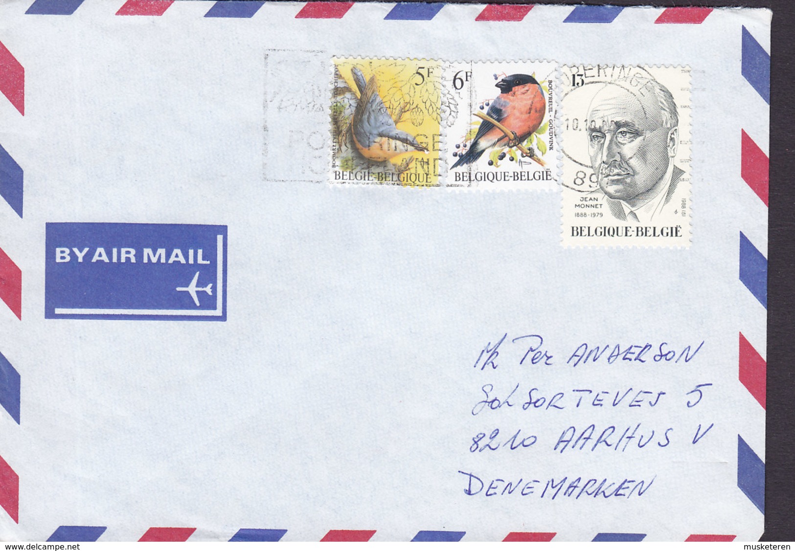 Belgium By Air Mail POPERINGE 1980? Cover Lettre AARHUS Denmark Bird Vogel Oiseau Stamps - Briefe U. Dokumente