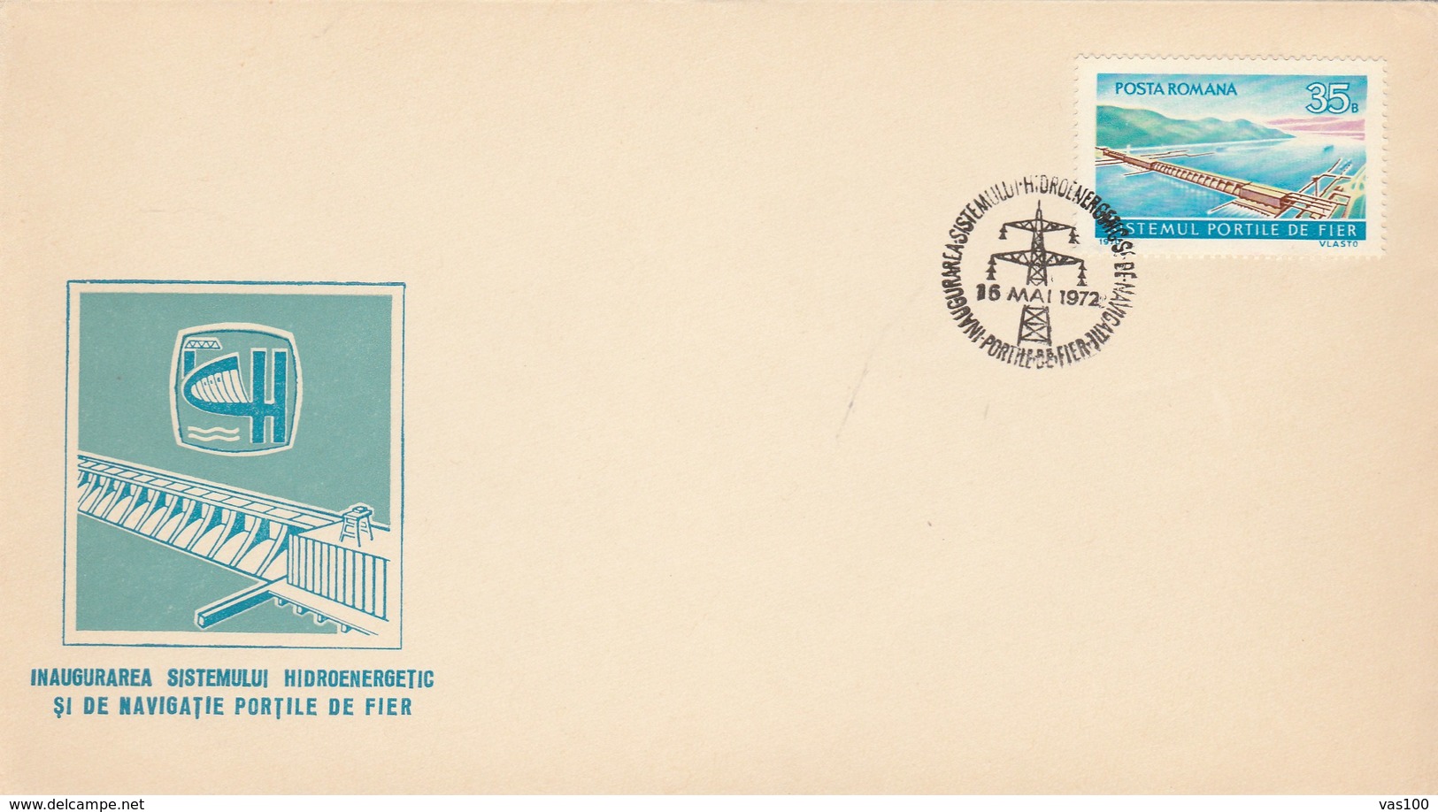 T434  ELECTRICITY, Iron Gates Hydropower,1972, COVER FDC ROMANIA. - FDC