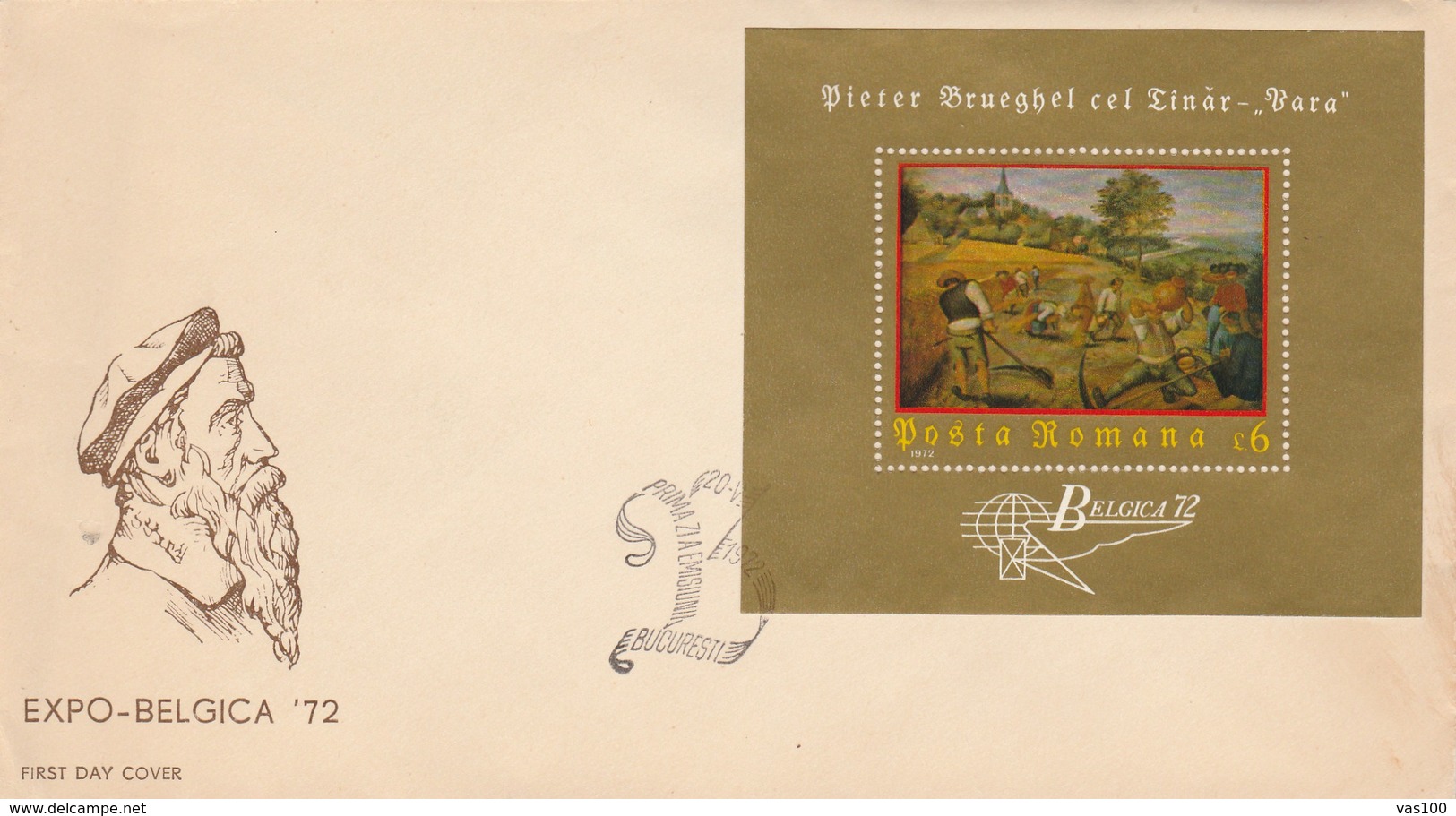 T436  BELGICA'72 EXHIBITION PHILATELIQUE,PAINTING BLOCK,1972 COVER FDC ROMANIA. - FDC