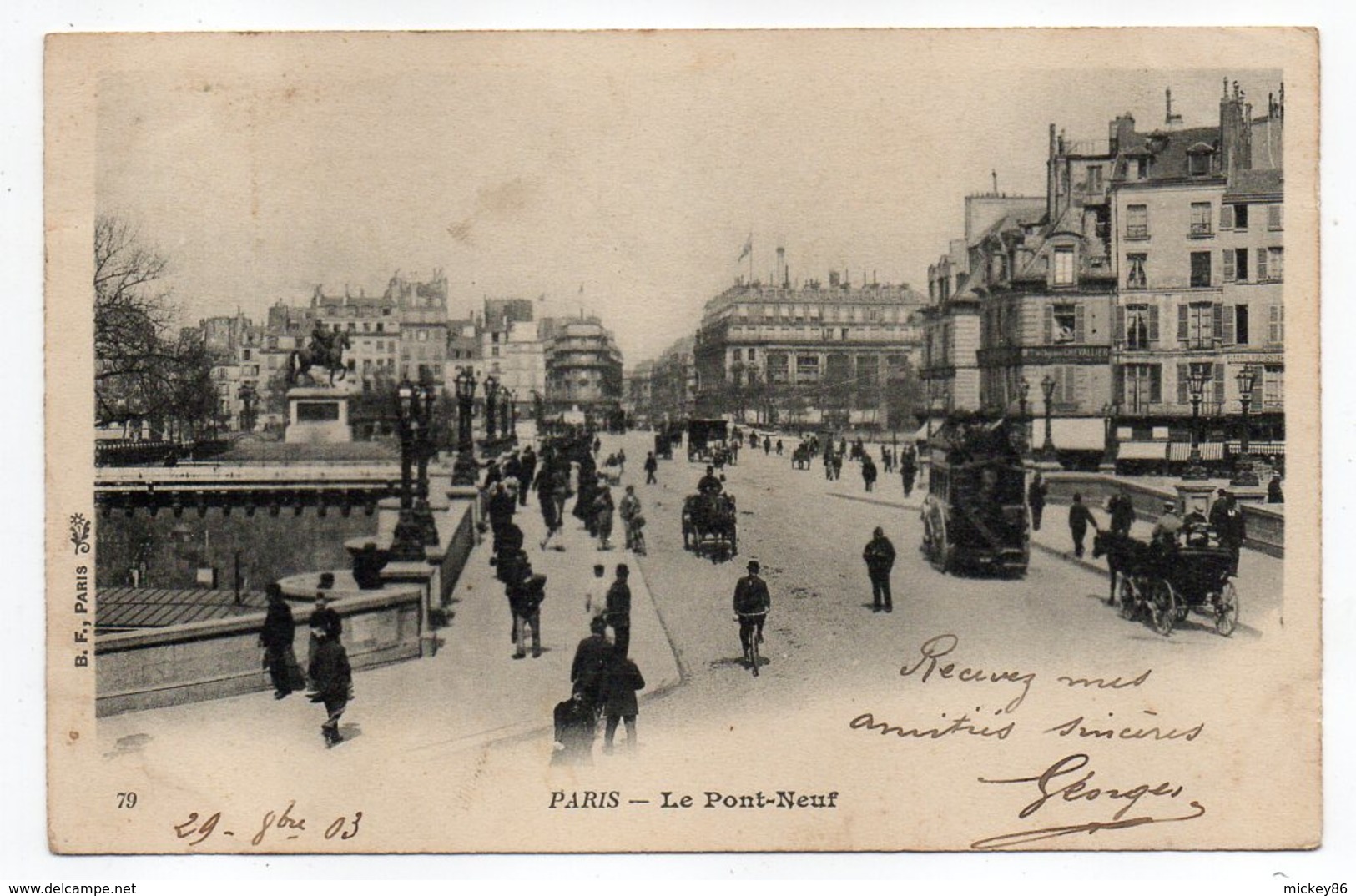 PARIS 1er--Le Pont-Neuf  (très Animé,attelages,bus,vélo)  N°79  éd B.F  Paris--carte Précurseur - Arrondissement: 01