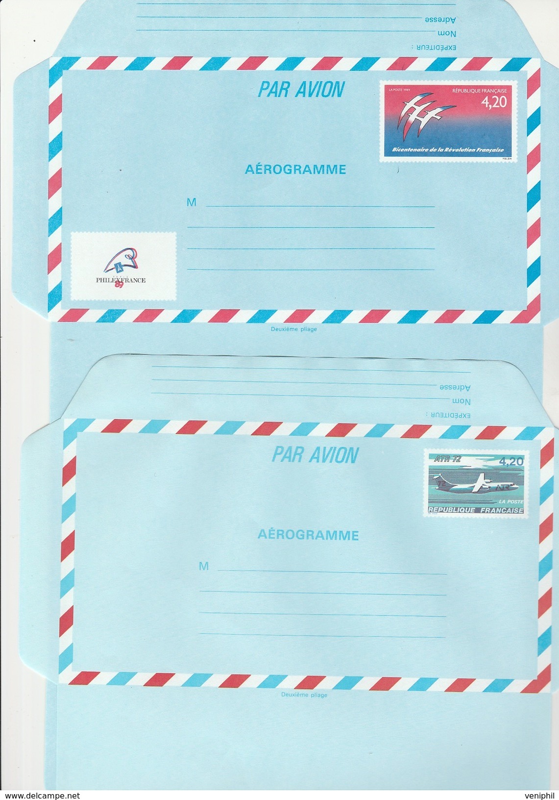 ENTIERS POSTAUX - AEROGRAMME N° 1017 A 1020 - TTB -ANNEE 1989 A 1993  COTE : 13 &euro; - Aérogrammes