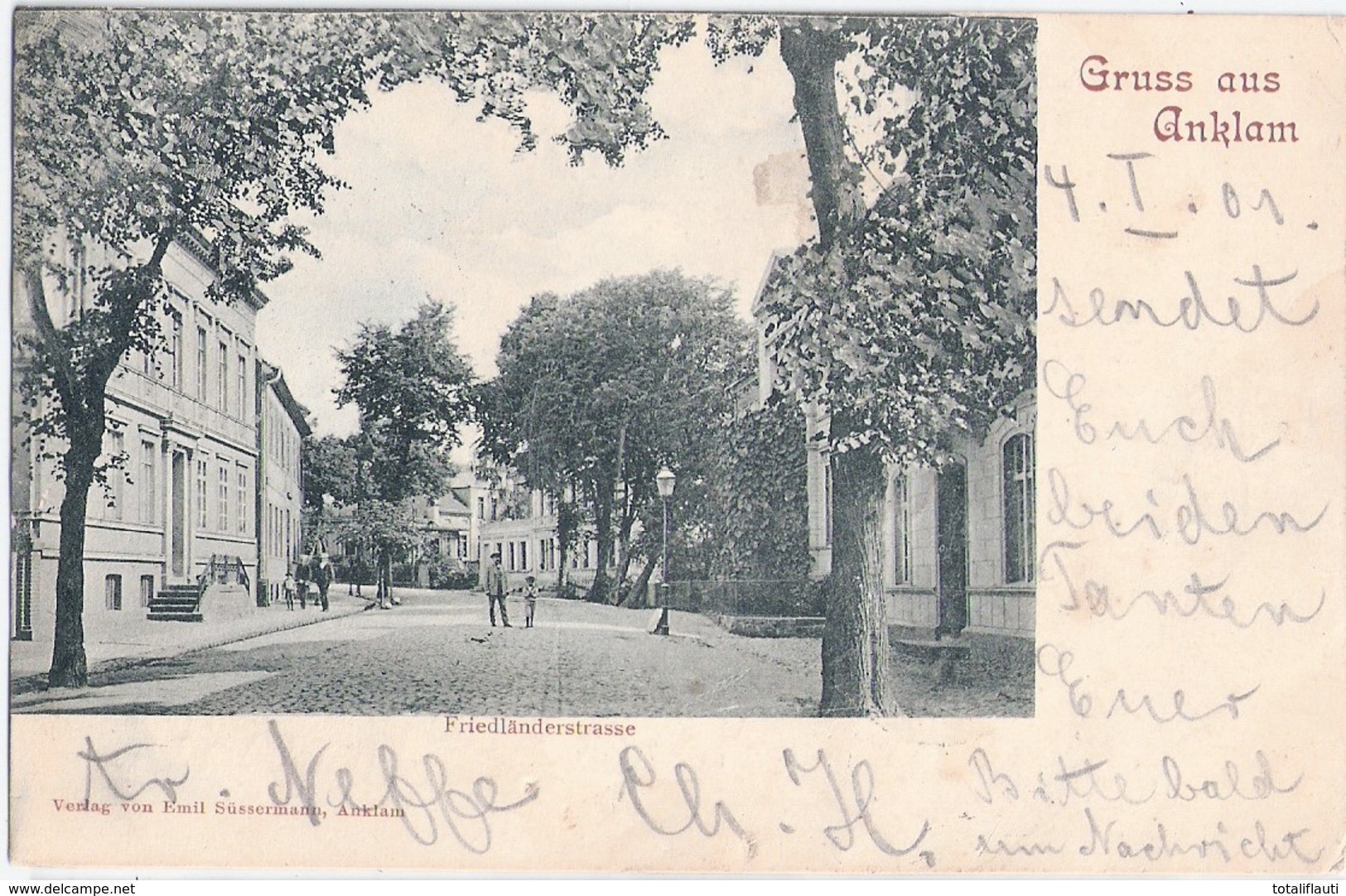 Gruss Aus ANKLAM Friedländer Strasse Belebt 4.1.1901 Autograf Adel Marke Abgefallen - Anklam