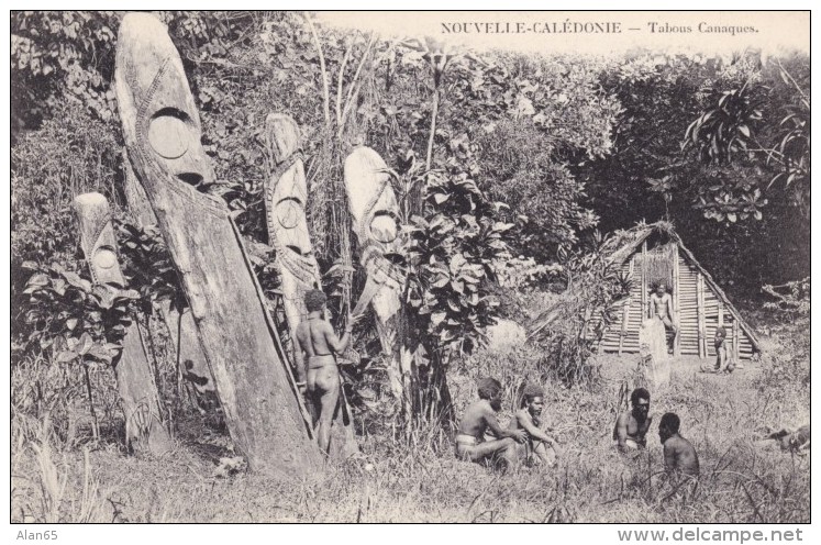 New Caledonia Tabous Canaques Tribal Totem Carvings C1900s Vintage Postcard - New Caledonia