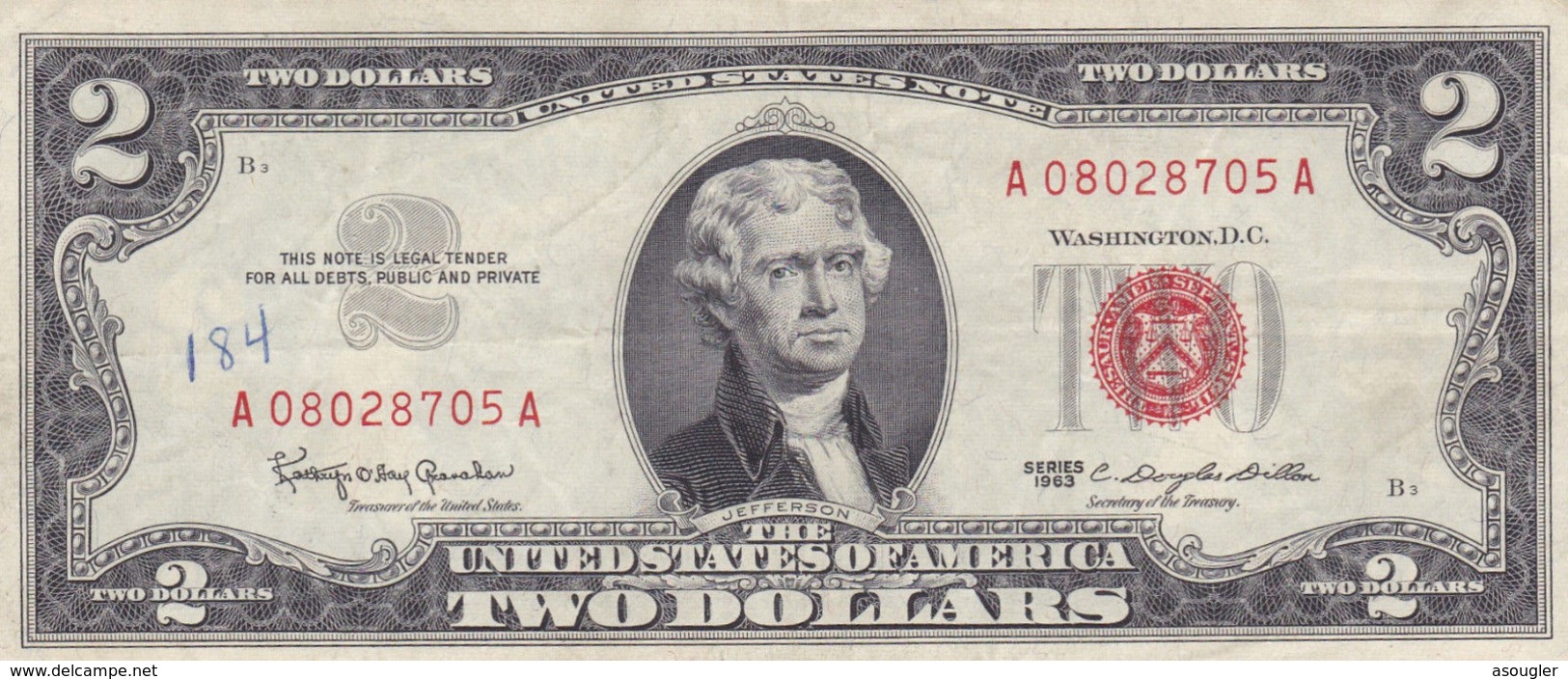 USA 2 $ DOLLARS 1963 RED SEAL  NOTE VF - Biglietti Degli Stati Uniti (1928-1953)