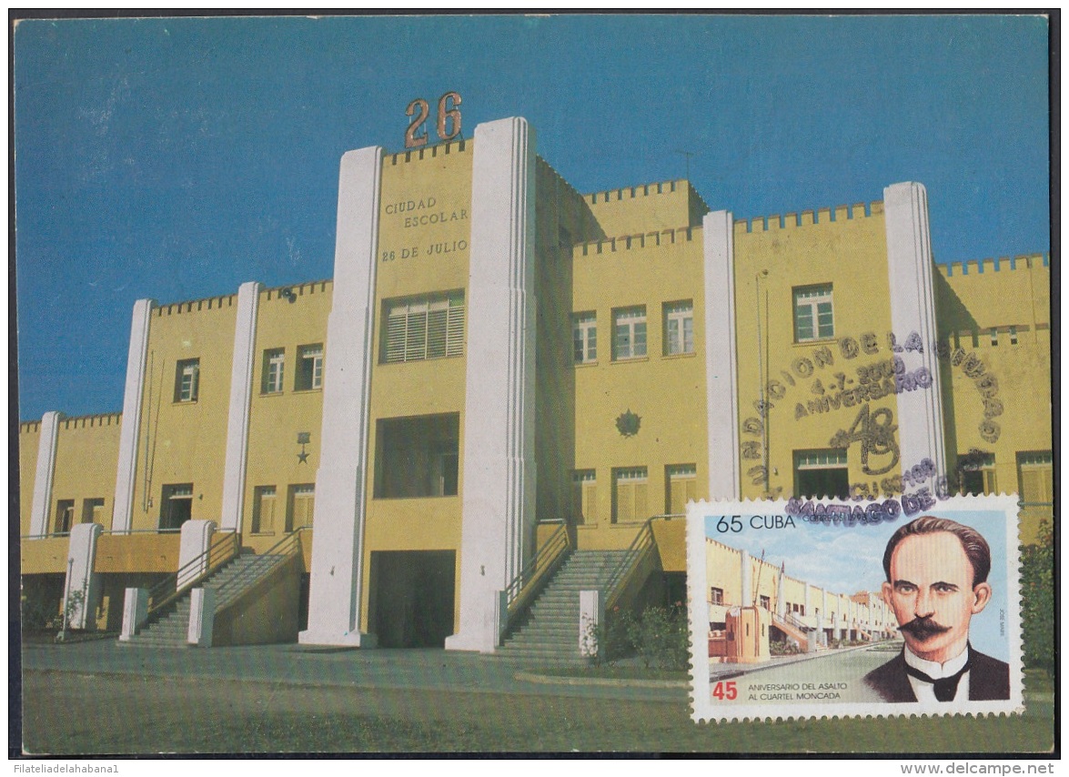 TMA-123 CUBA MAXIM CARD 2000. SANTIAGO DE CUBA. CENTENARIO DE LA FUNDACION DE LA CIUDAD. CUARTEL MONCADA BARRACKS. - Cartes-maximum