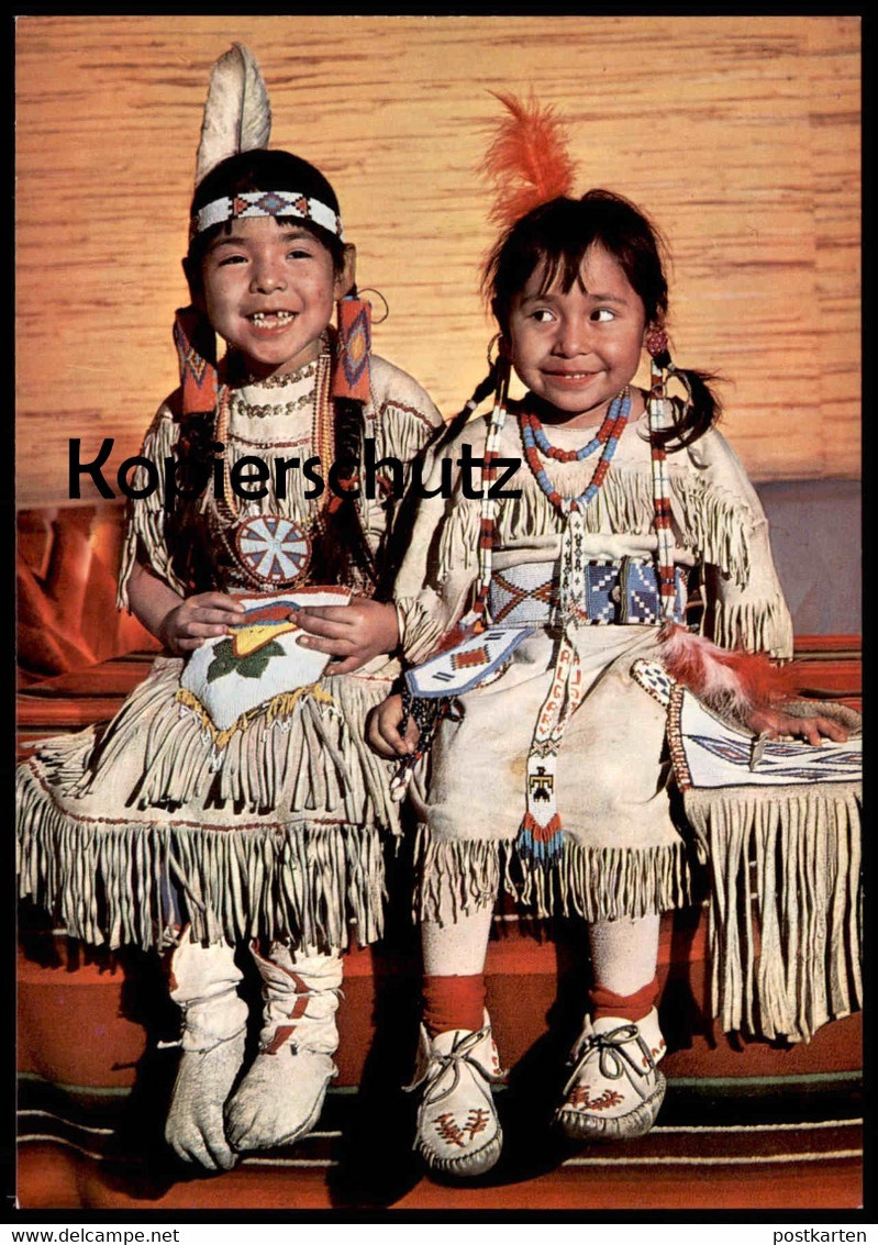 ÄLTERE POSTKARTE INDIANER KINDER MAUSI UND CONNY Indian Indians Indien Feather Headdress Coiffe Cpa AK Postcard - Indianer