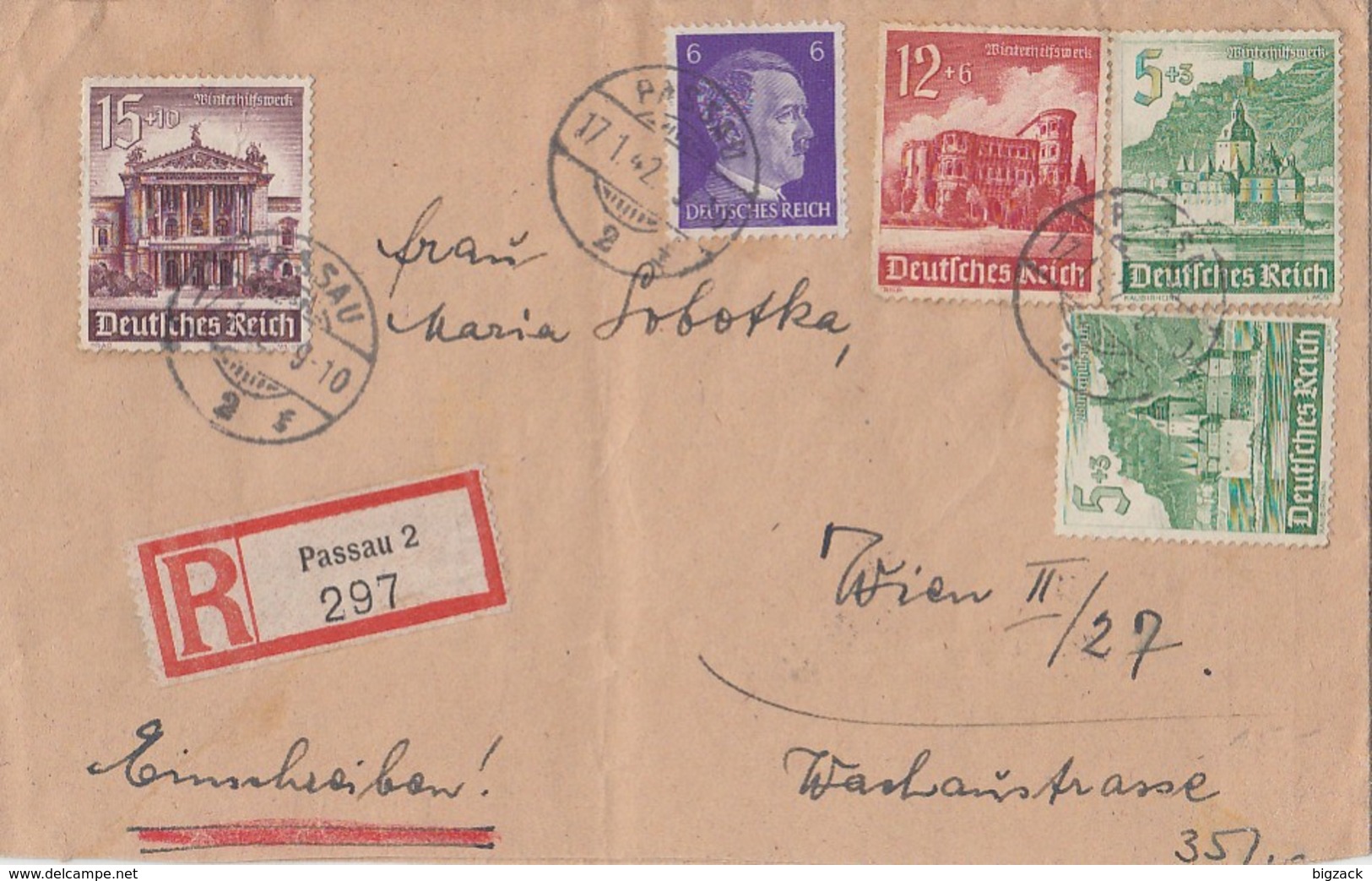 DR R-Brief Mif Minr.785,2x 753,756,757 Passau 17.1.42 - Briefe U. Dokumente