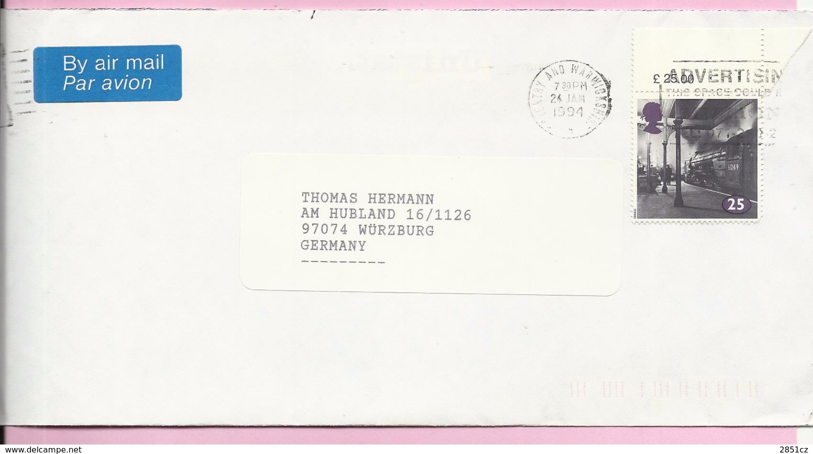 Letter - Warwickshire, 1994., Great Britain, By Airmail - Brieven En Documenten