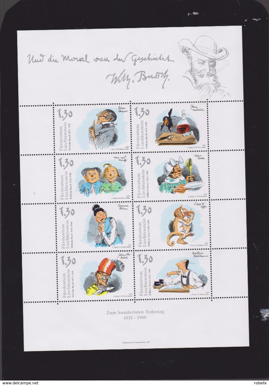LIECHTENSTEIN  2008-WILHELM BUSCH- German Humorist, Poet, Illustrator And Painter.-Sheet(Klb) MNH** - Unused Stamps