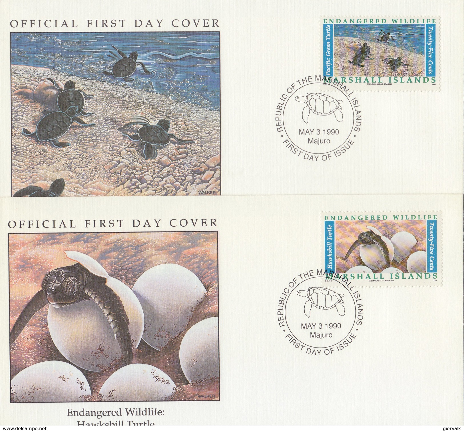 MARSHALL ISLANDS 1990 FDC 4 Envelopes With Turtles - Schildpadden