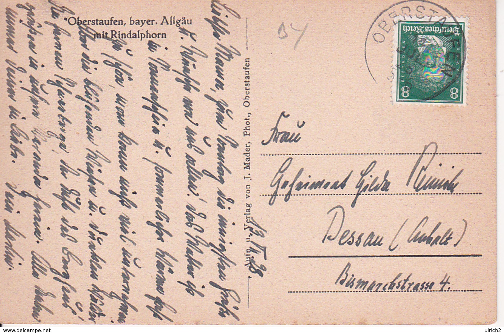 AK Oberstaufen Mit Rindalphorn - Bayr. Allgäu - 1928 (27208) - Oberstaufen