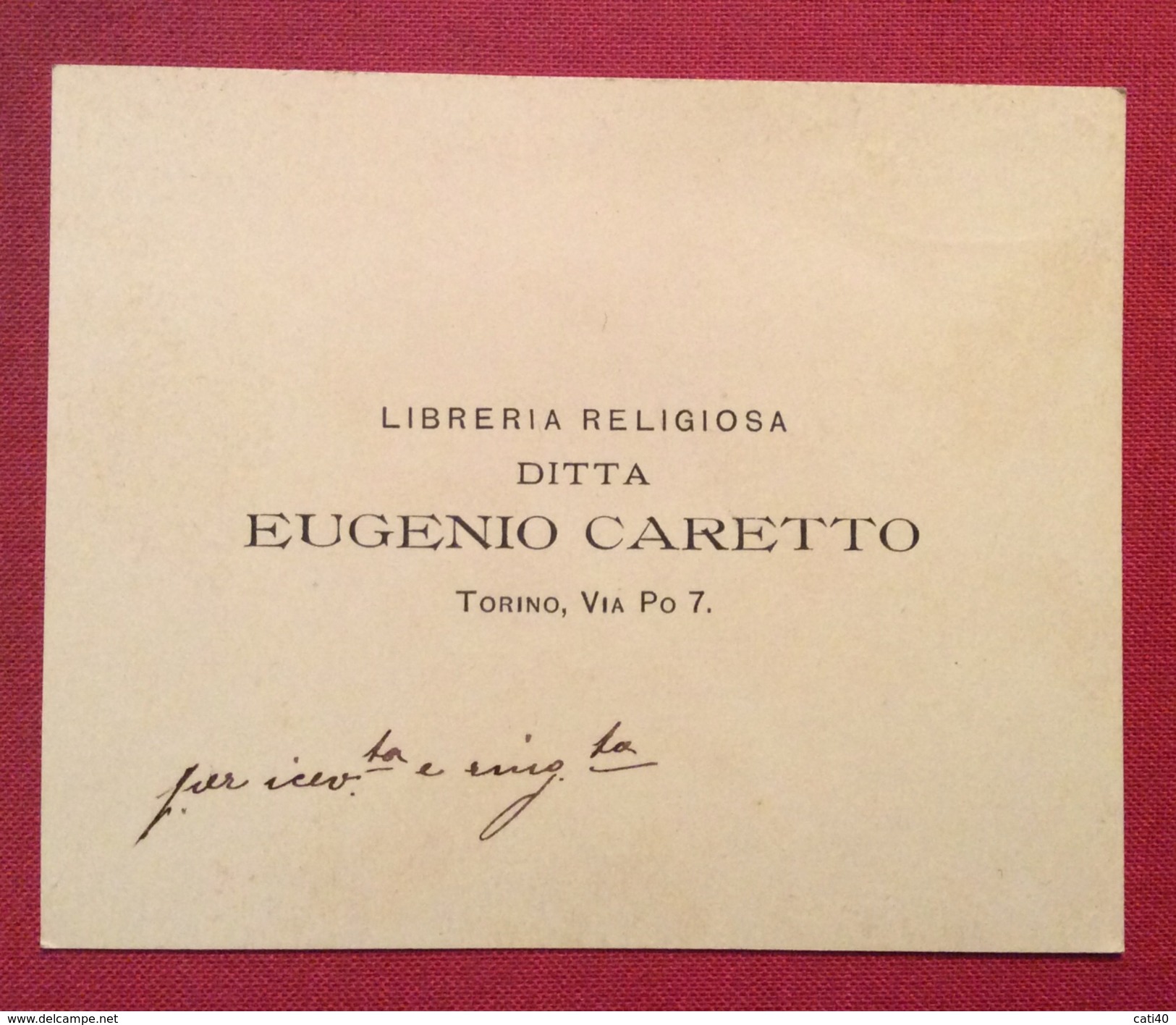 BIGLIETTO DA VISITA  LIBRERIA RELIGIOSA EUGENIO CARRETTO  TORINO VIA PO 7 Con Parole Autografe - Cartoncini Da Visita