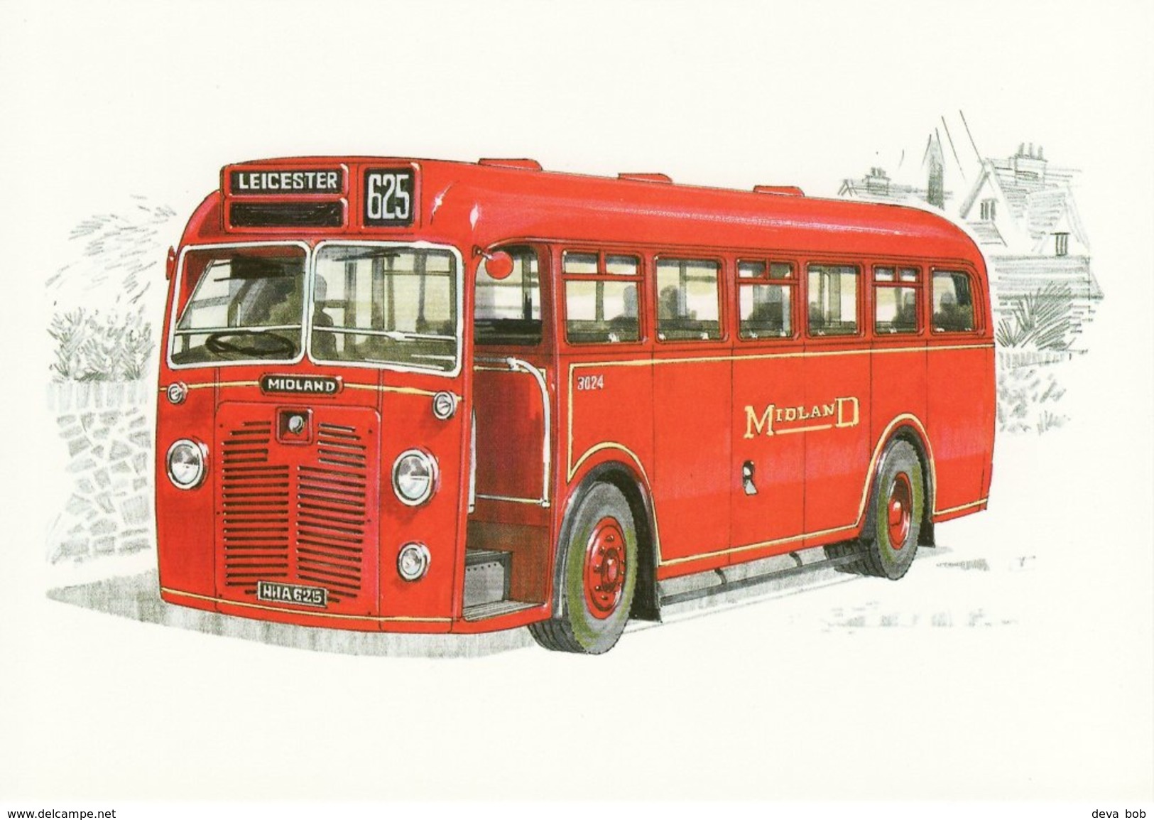 Bus Art Postcard Midland Red 3024 BMMO S10 MCW Body - Buses & Coaches