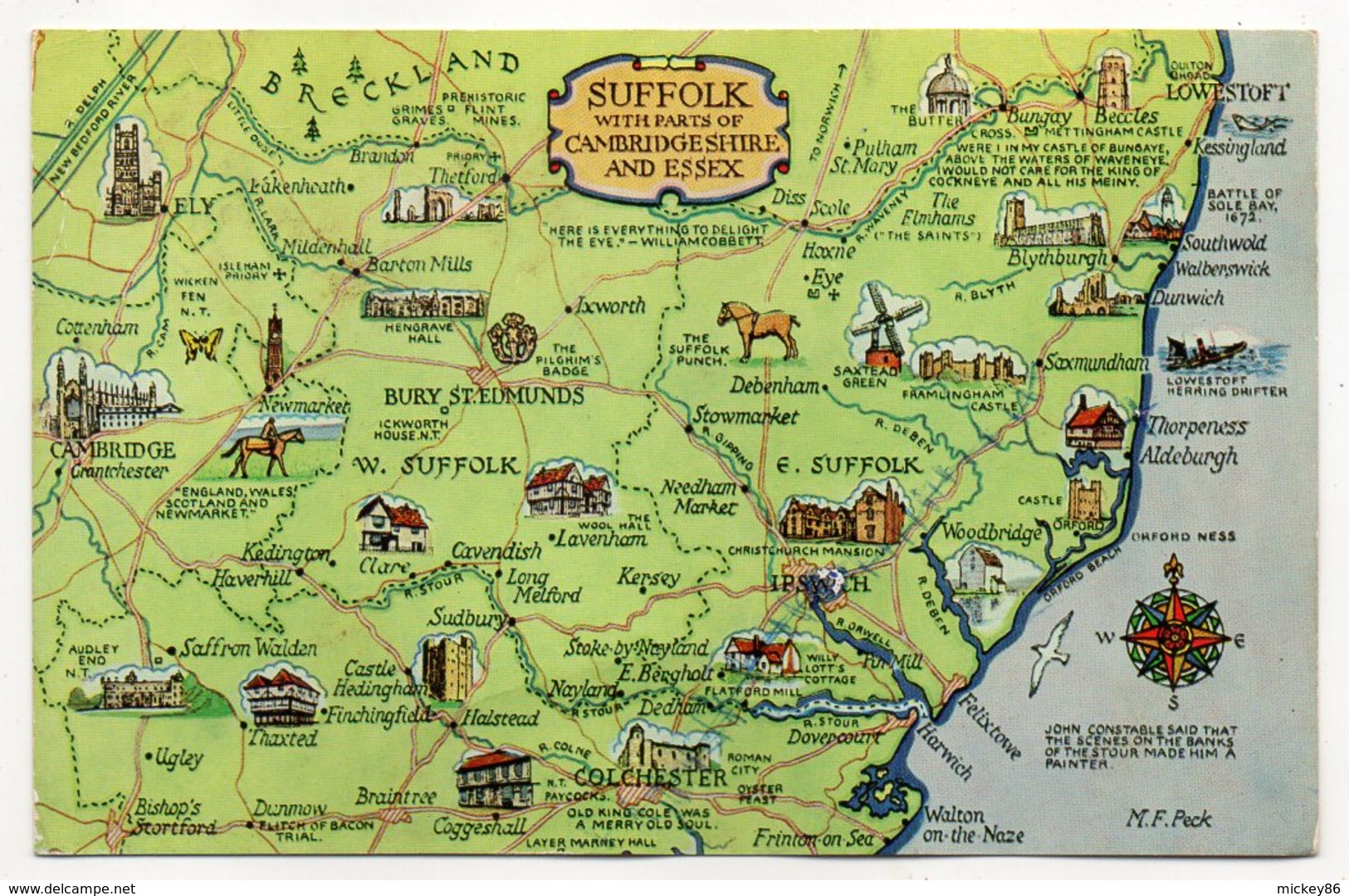 U-K --SUFFOLK---carte Géographique  Cpsm 14 X 9  éd Salmon Ltd - Otros & Sin Clasificación