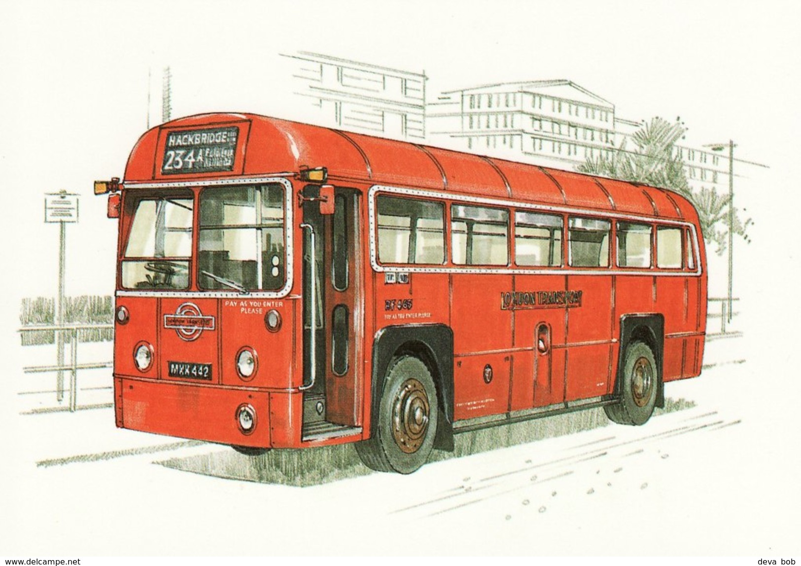 Bus Art Postcard London Transport RF RF465 AEC Regal IV MXX442 - Buses & Coaches