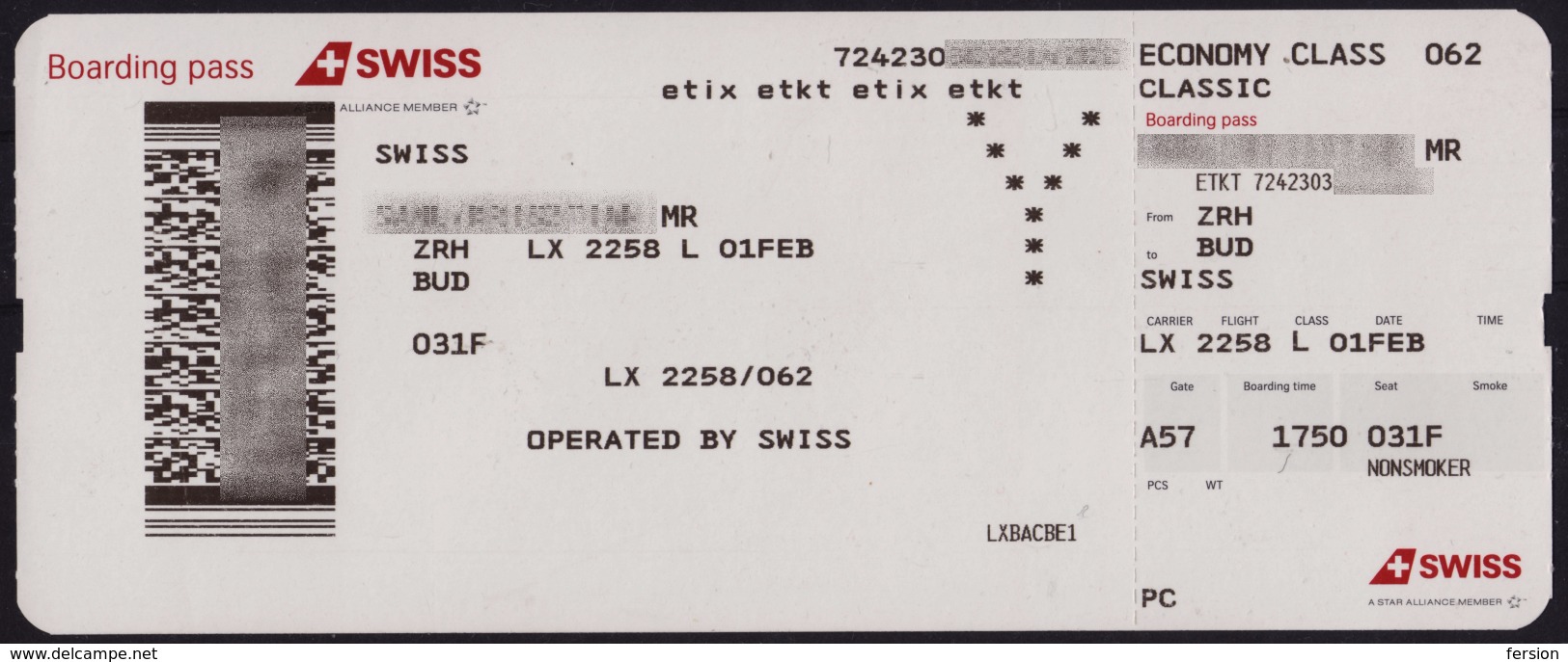 2017 SWISS Boarding Pass - HUNGARY SWITZERLAND - Budapest Zürich - Instapkaart